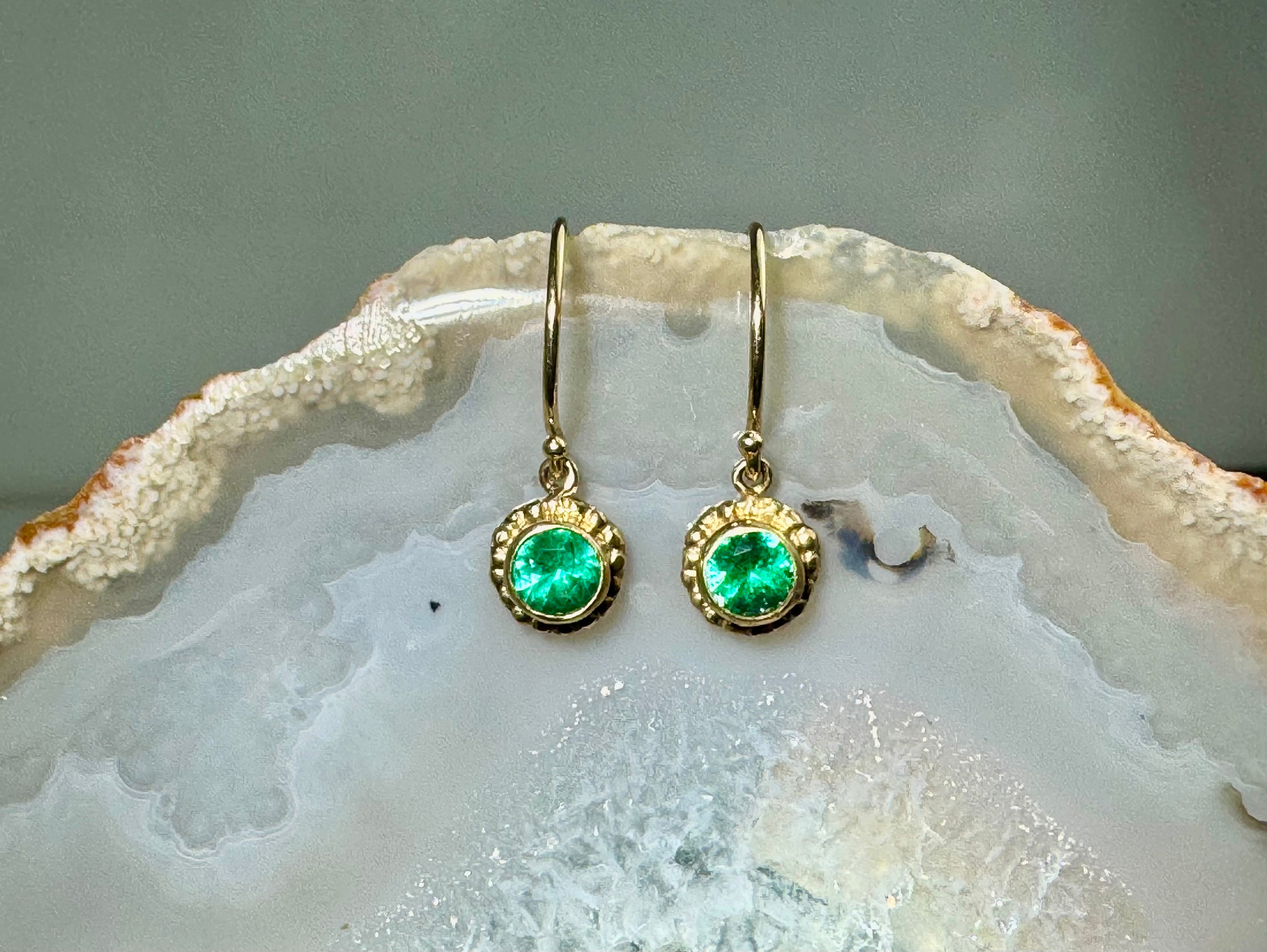 Emerald Beaded 14k Drops