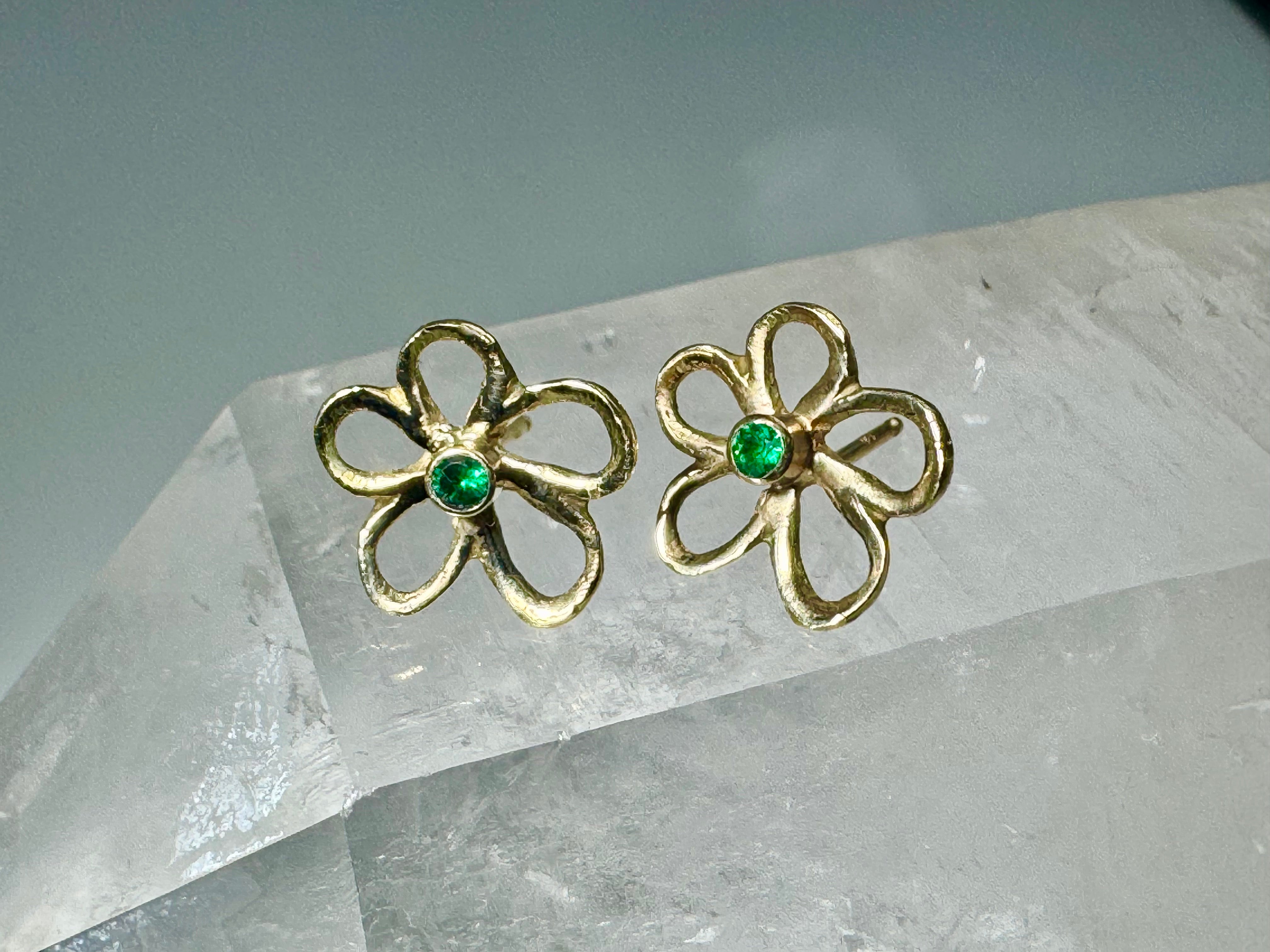 Emerald Open Flower 14k Studs