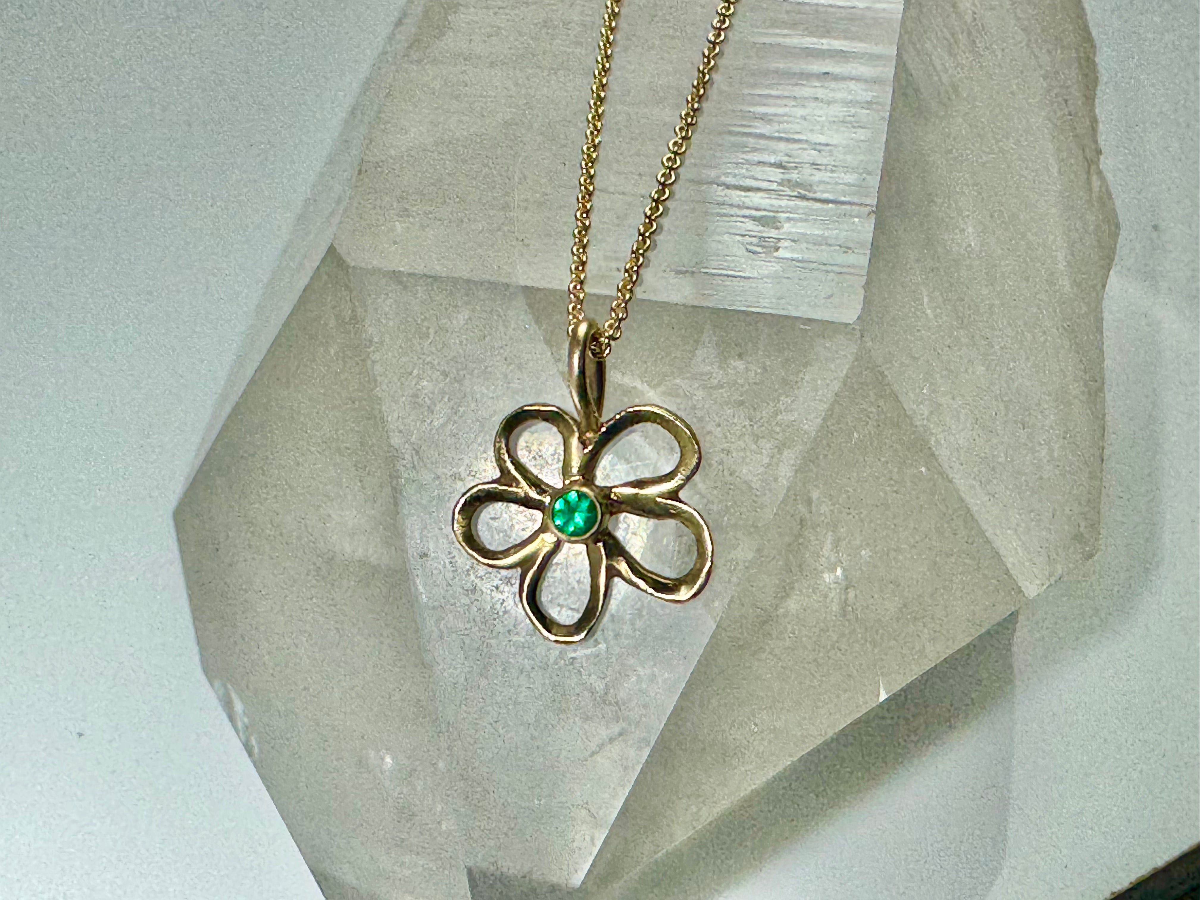 Emerald Open Flower 14k Pendant