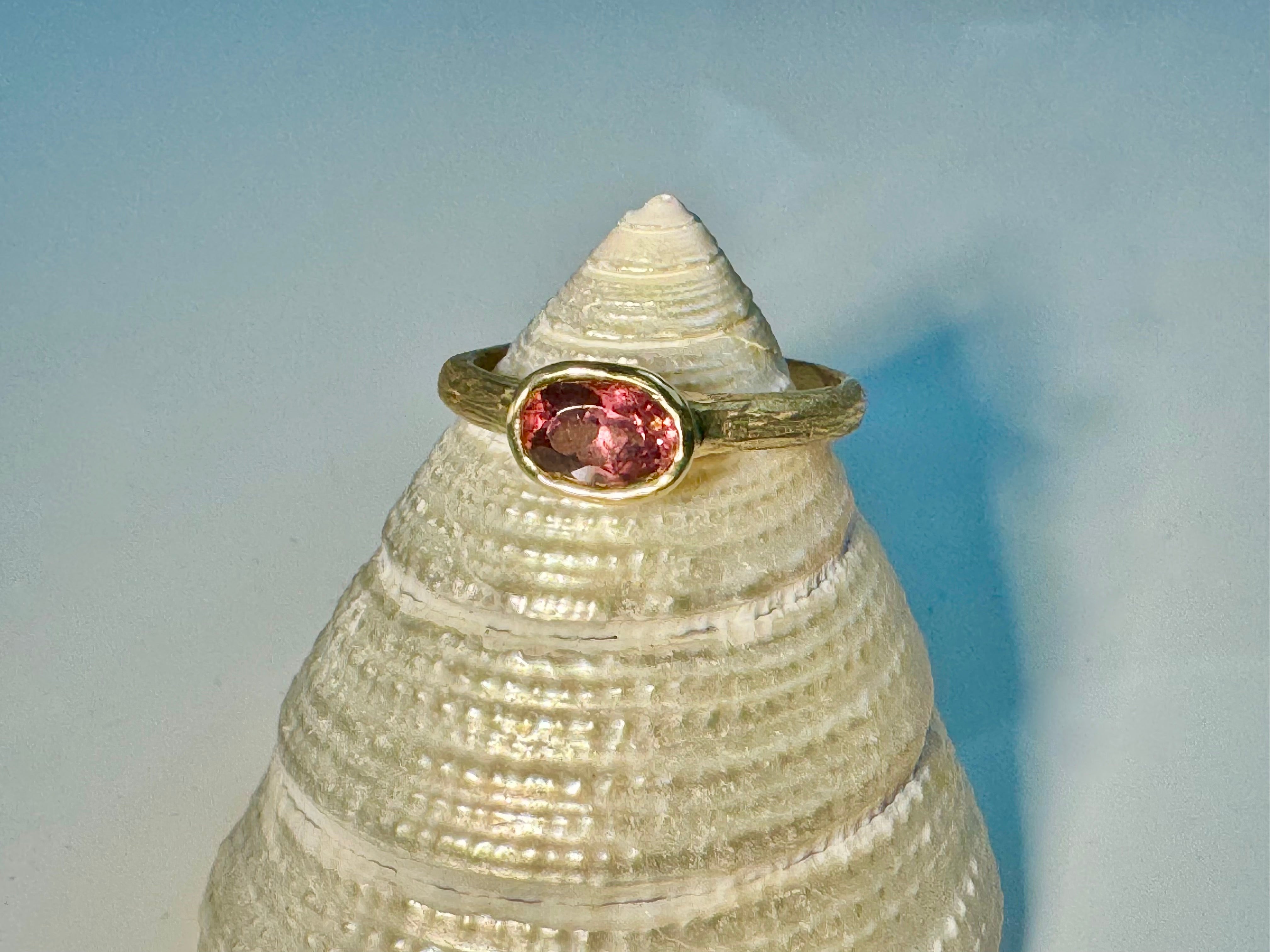 Pink Tourmaline Bark 14k Ring