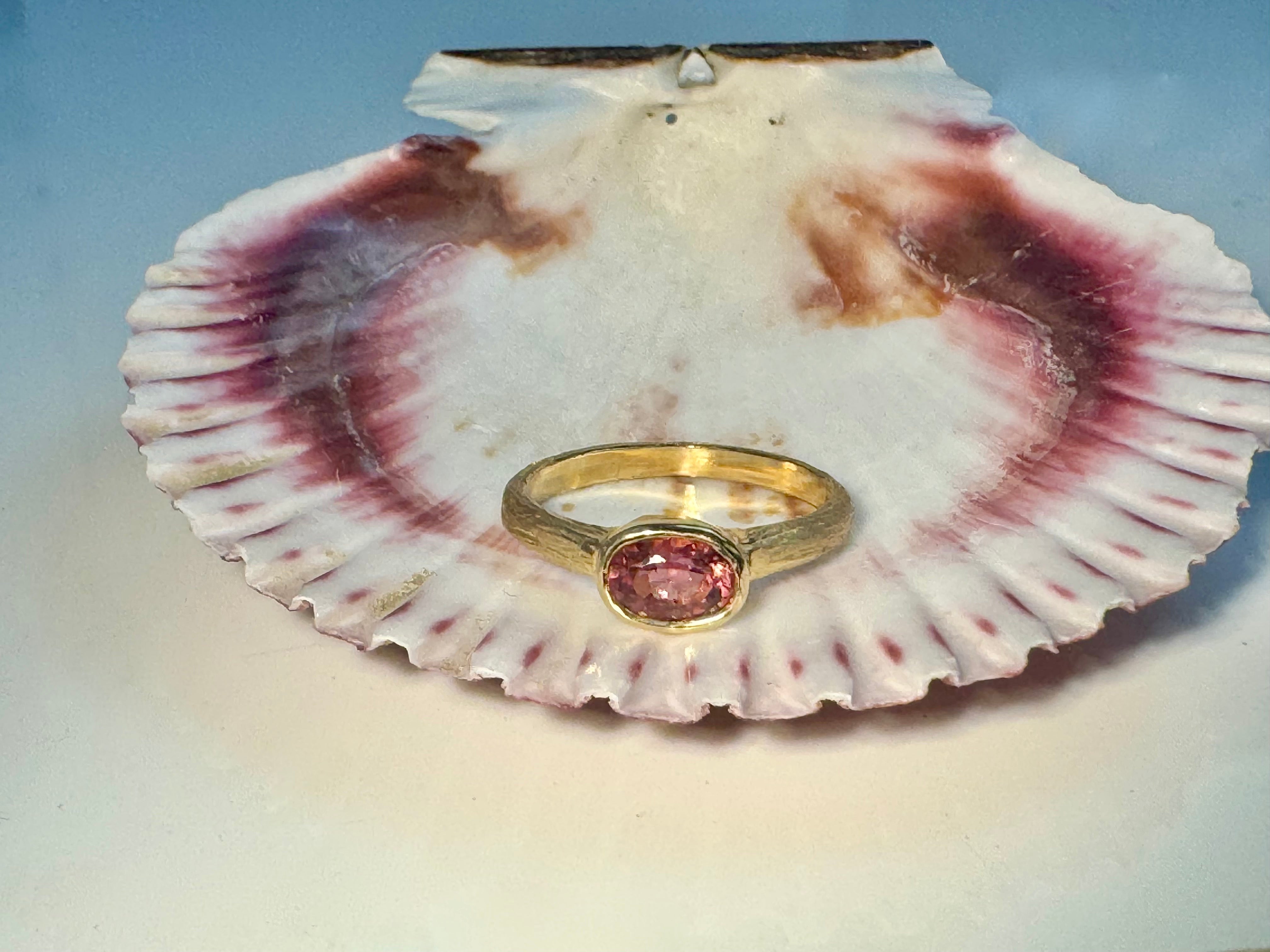 Pink Tourmaline Bark 14k Ring
