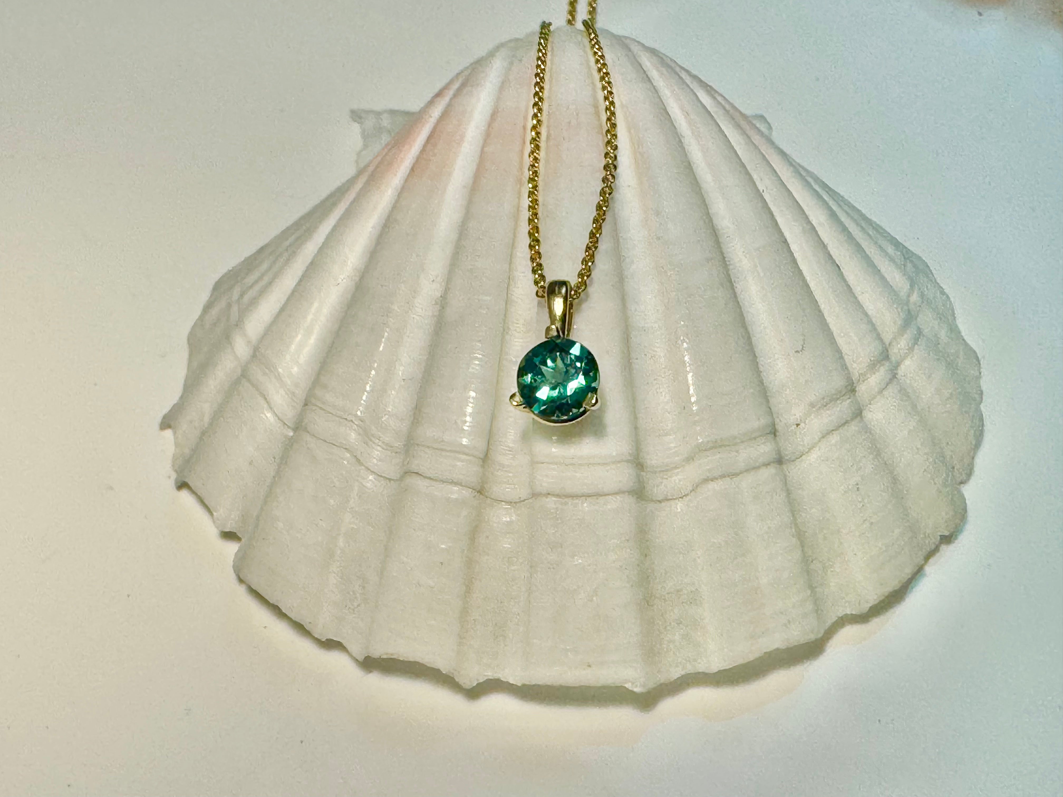 Blue Green Indicolite Tourmaline 14k 3 Prong Pendant
