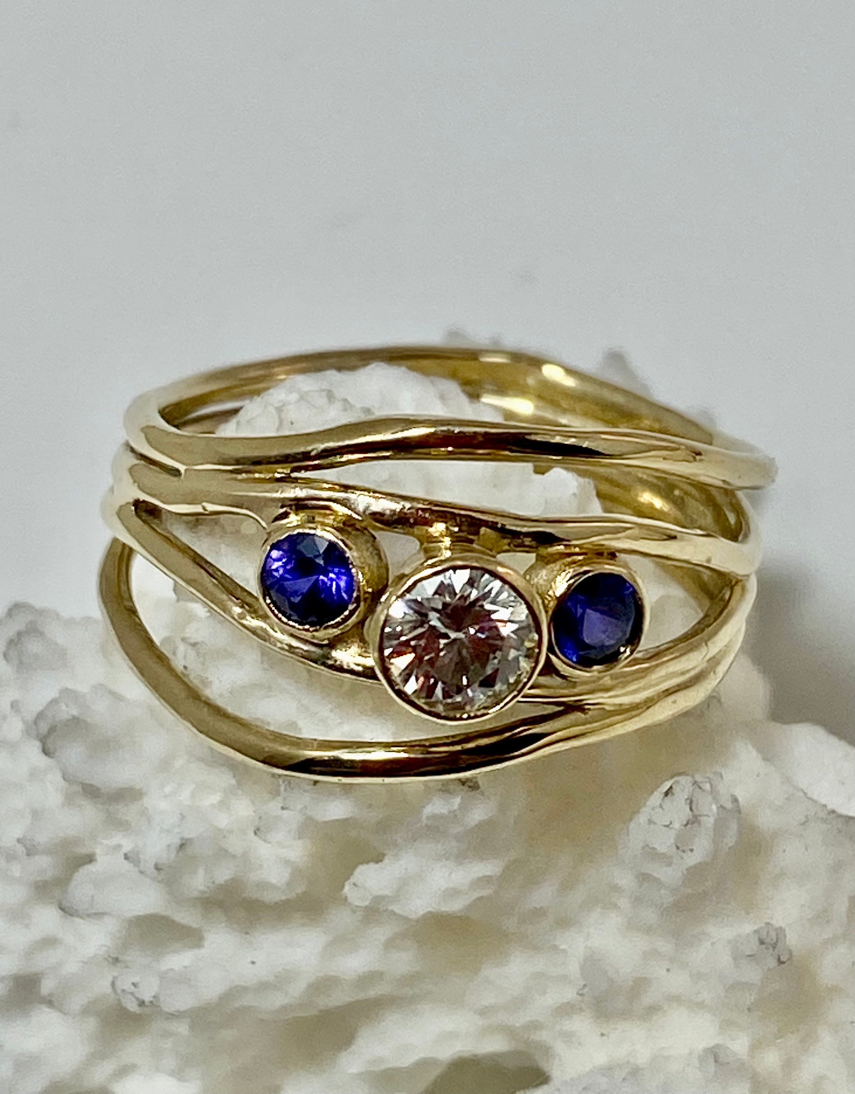 Sapphire & Diamond 5 Band Ring