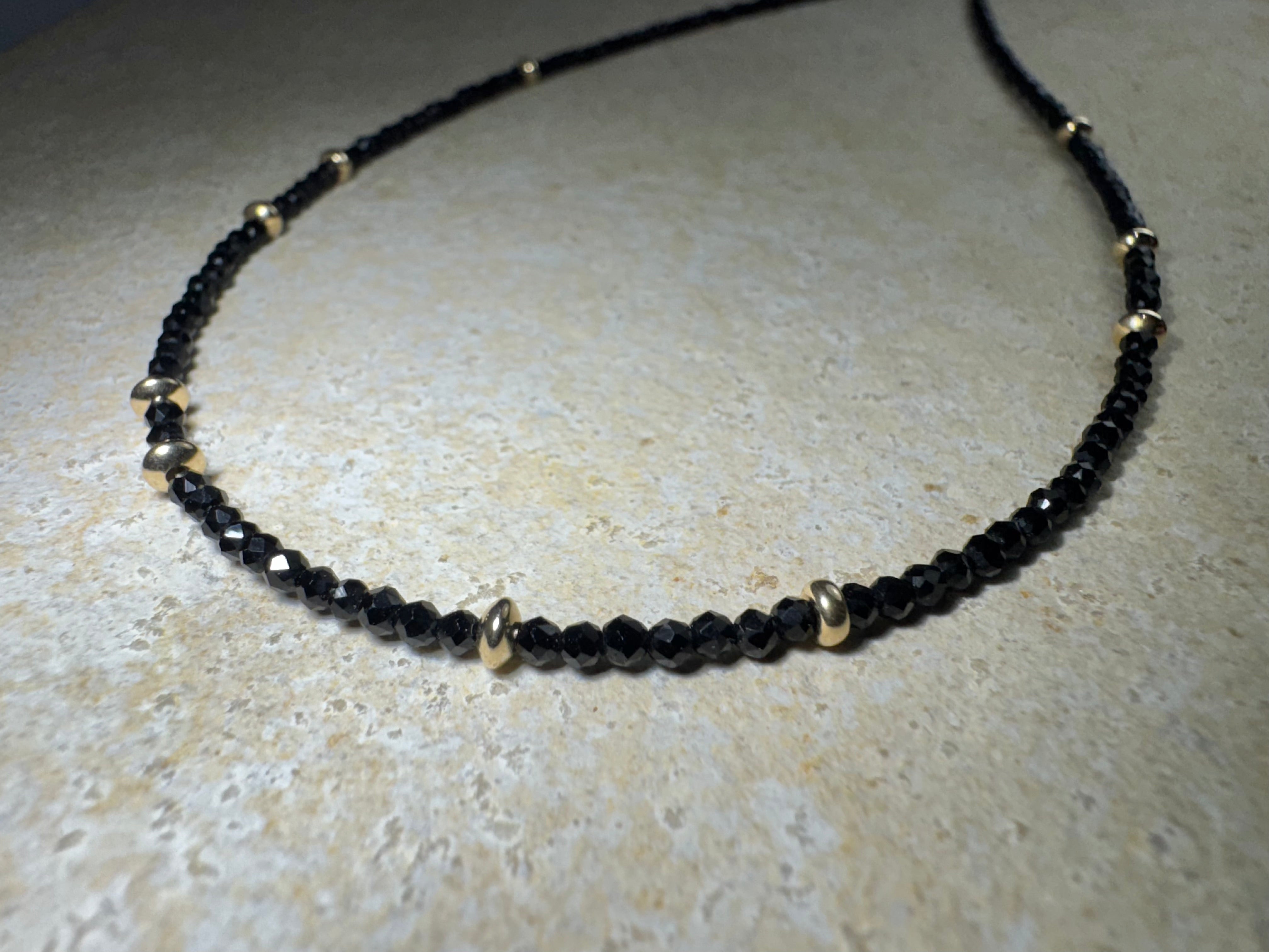 Black Garnet Bead 14k Necklace