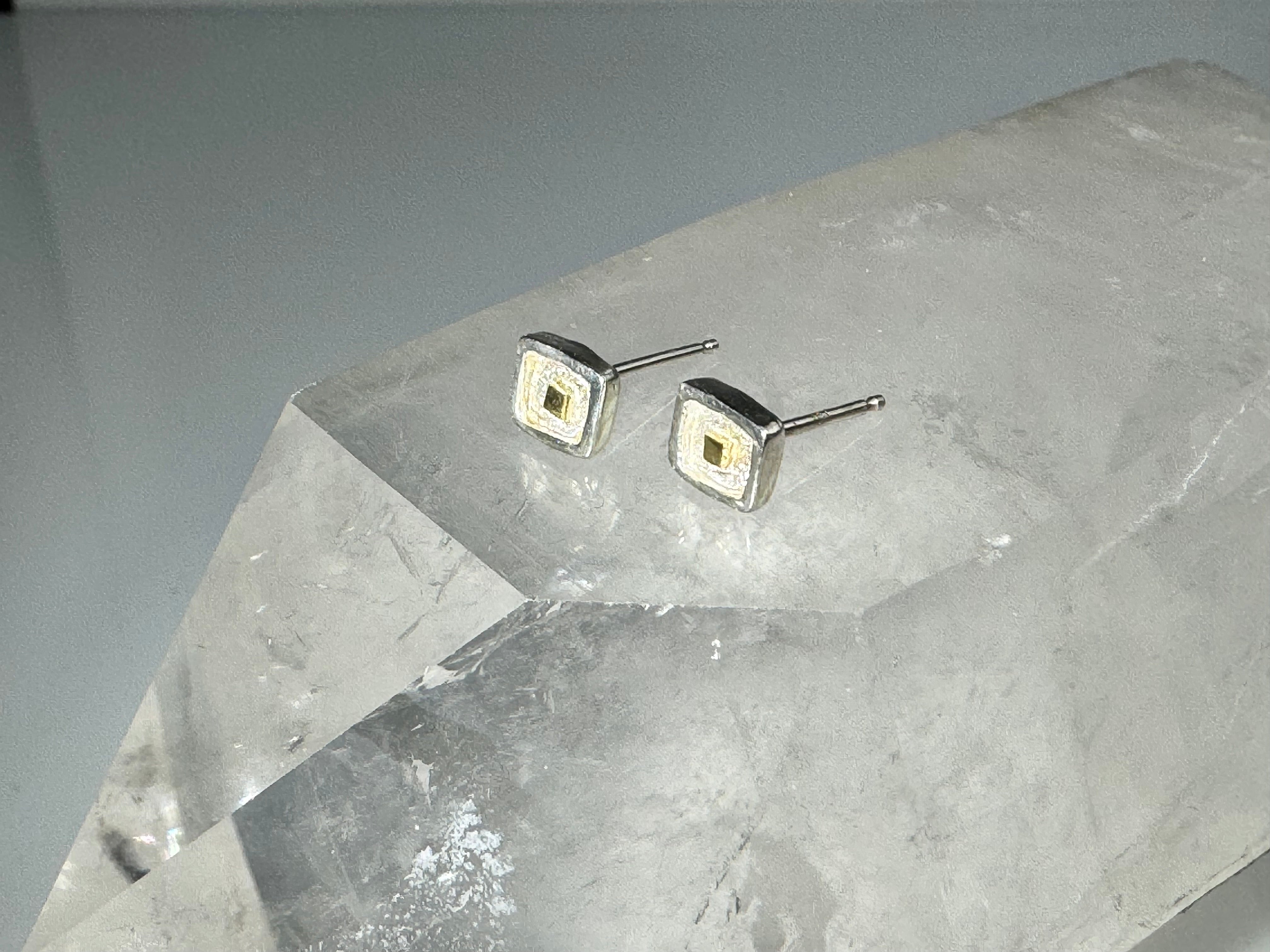 Square Raised Edge Sterling & 18k Studs