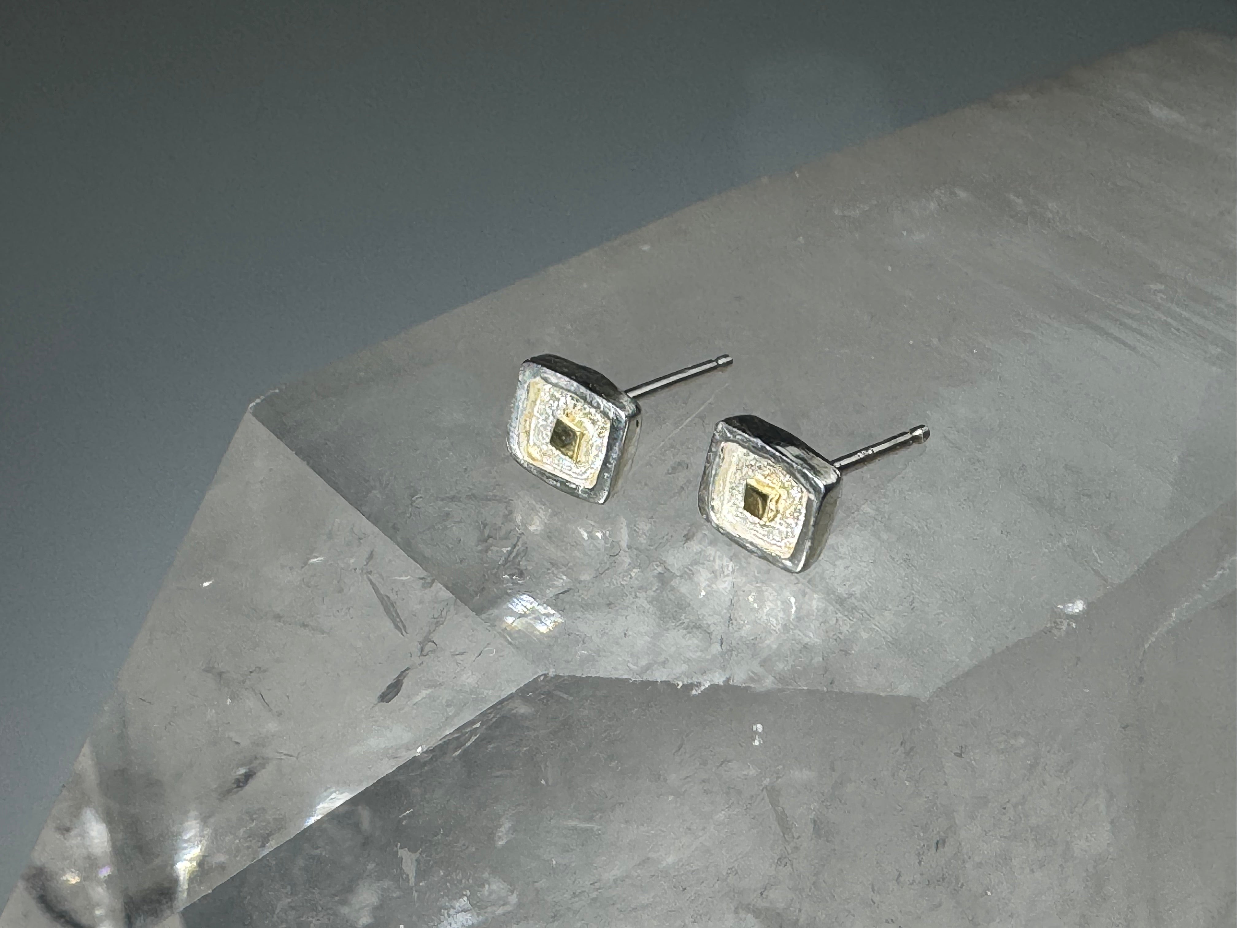 Square Raised Edge Sterling & 18k Studs