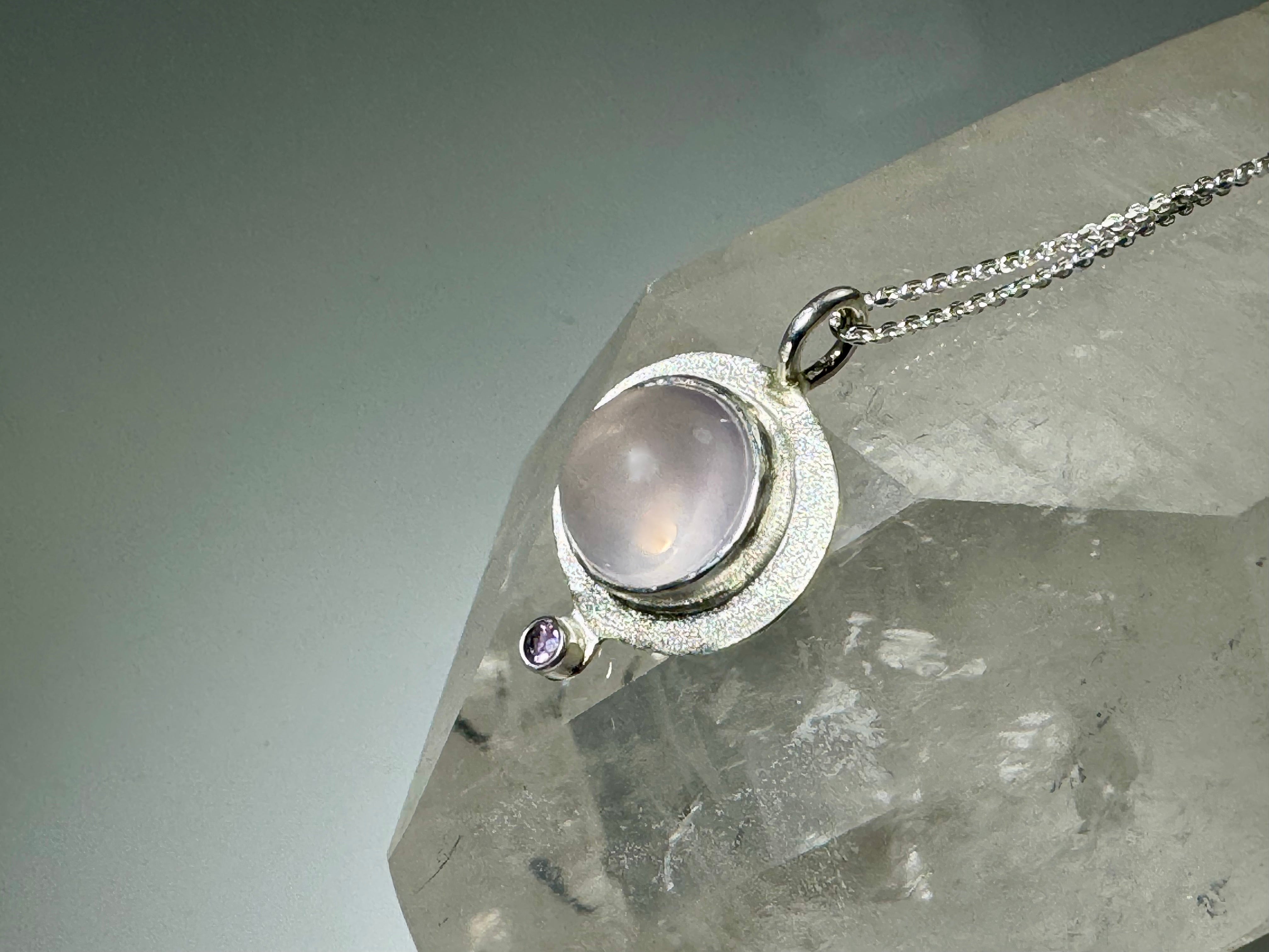 Rose Quartz & Purple Sapphire Sterling Pendant