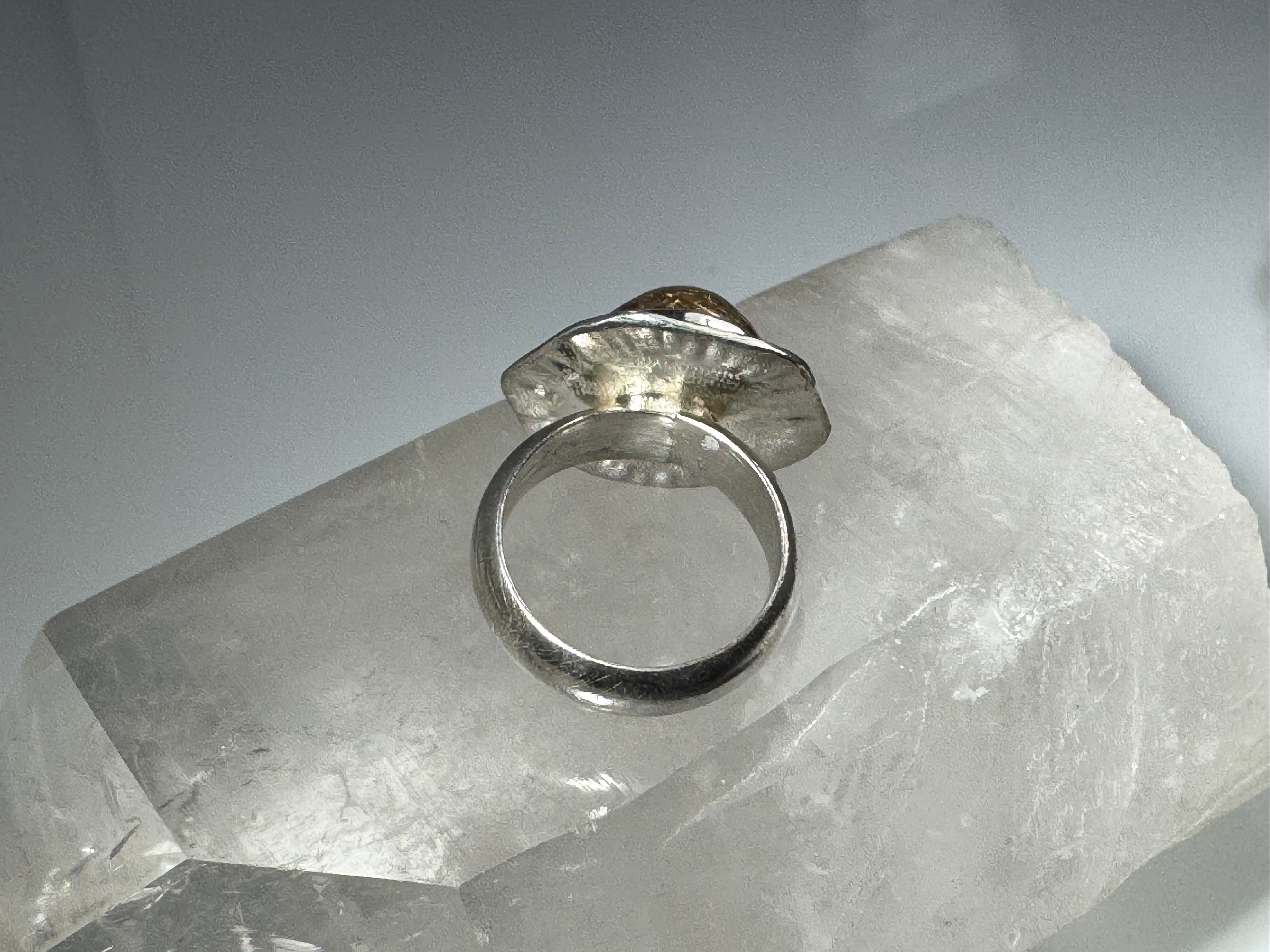 Rutilated Quartz Slash Frame Sterling Ring