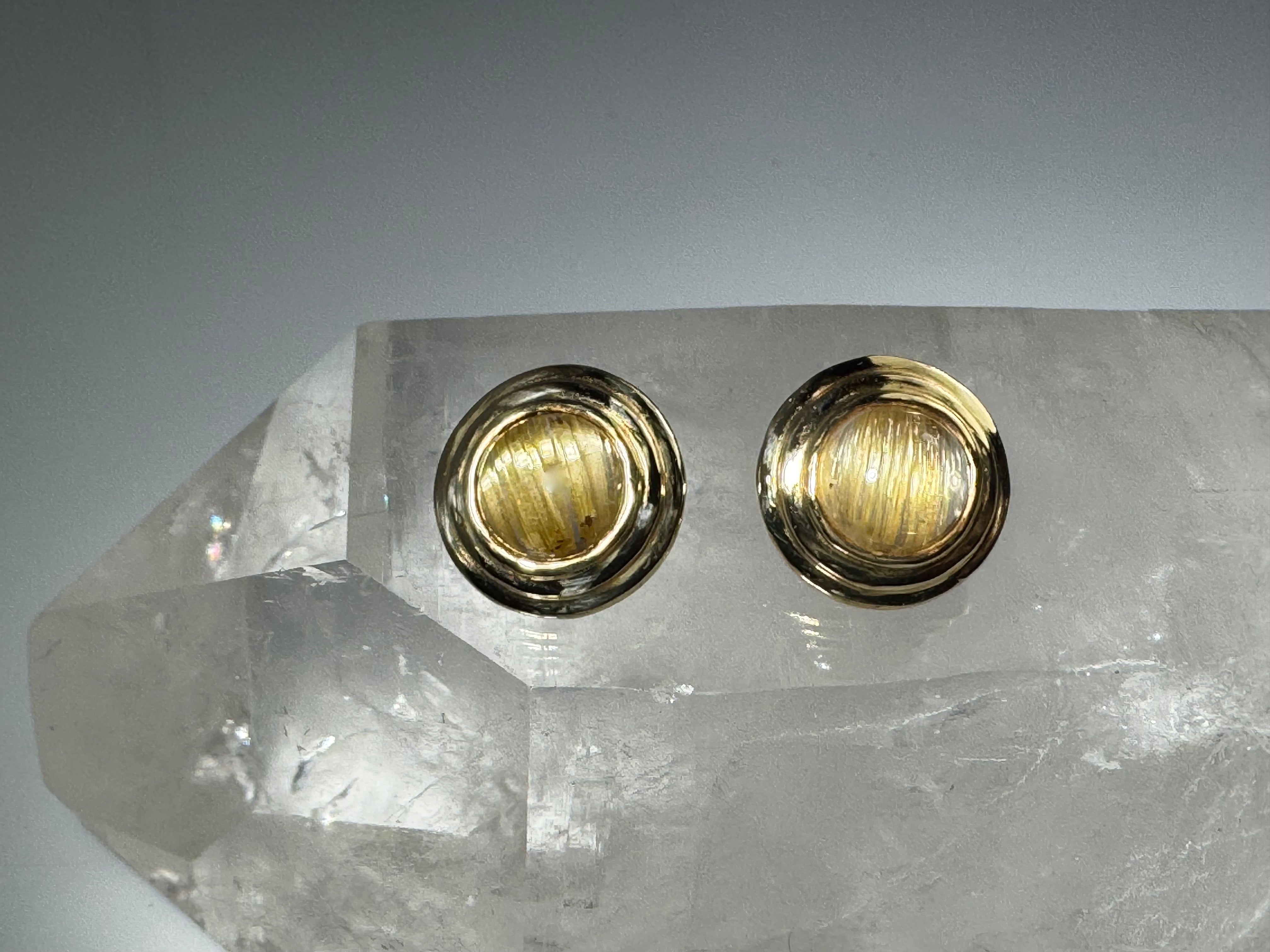 Rutilated Quartz Step Bezel 18k Studs