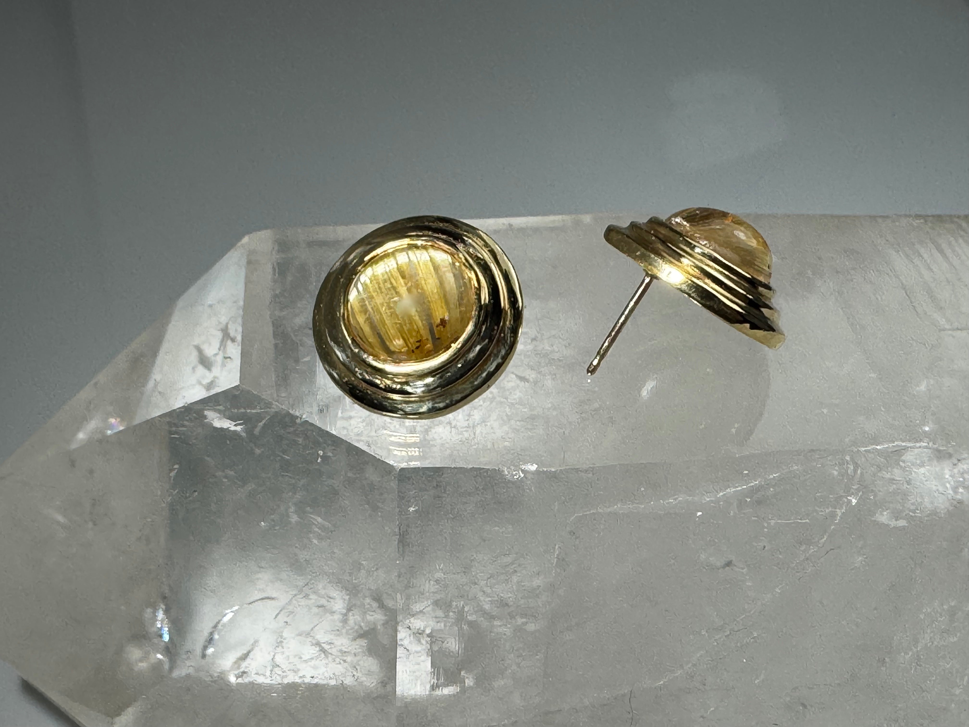 Rutilated Quartz Step Bezel 18k Studs