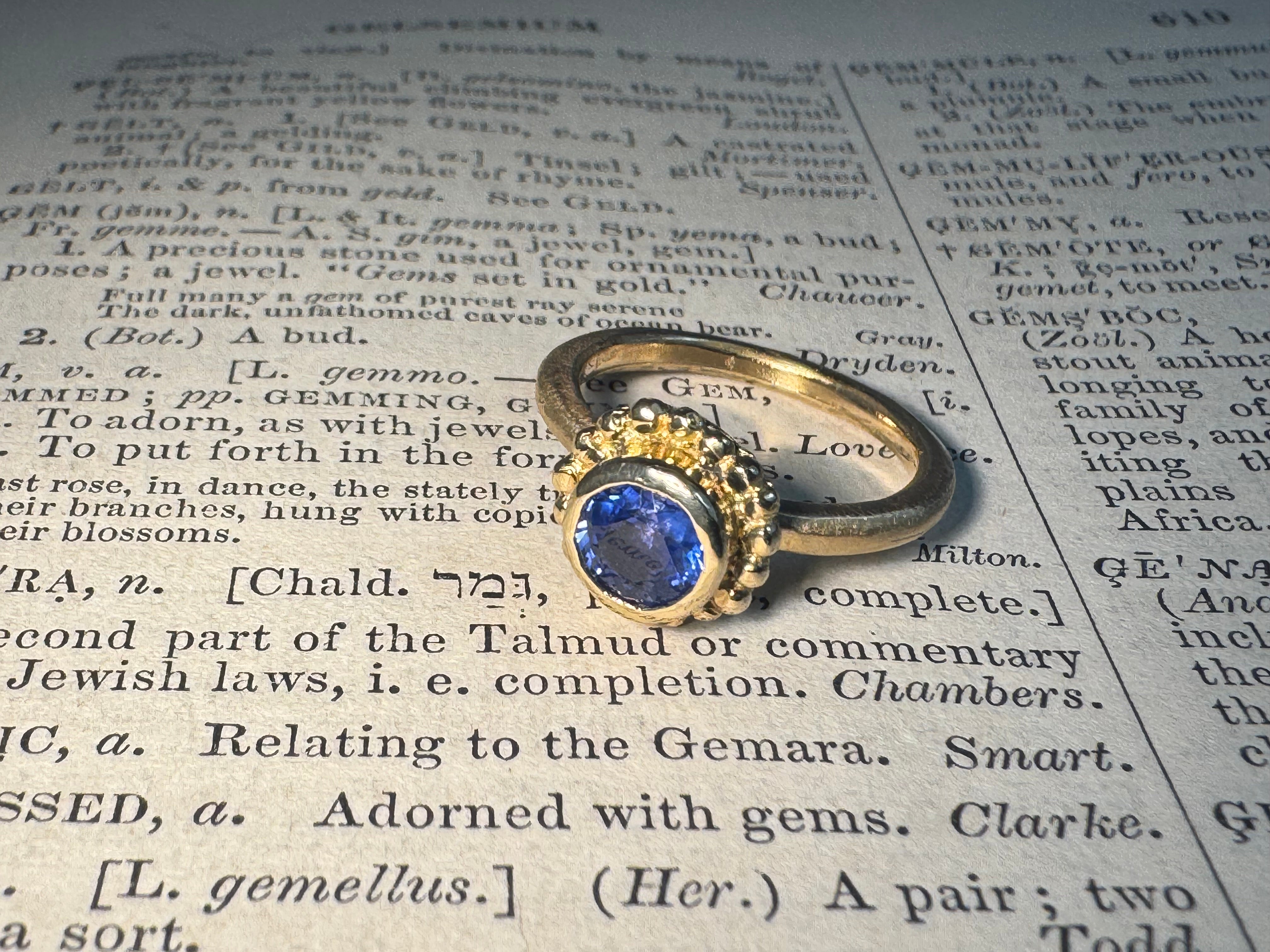 Sapphire Beaded Bezel 14k Ring