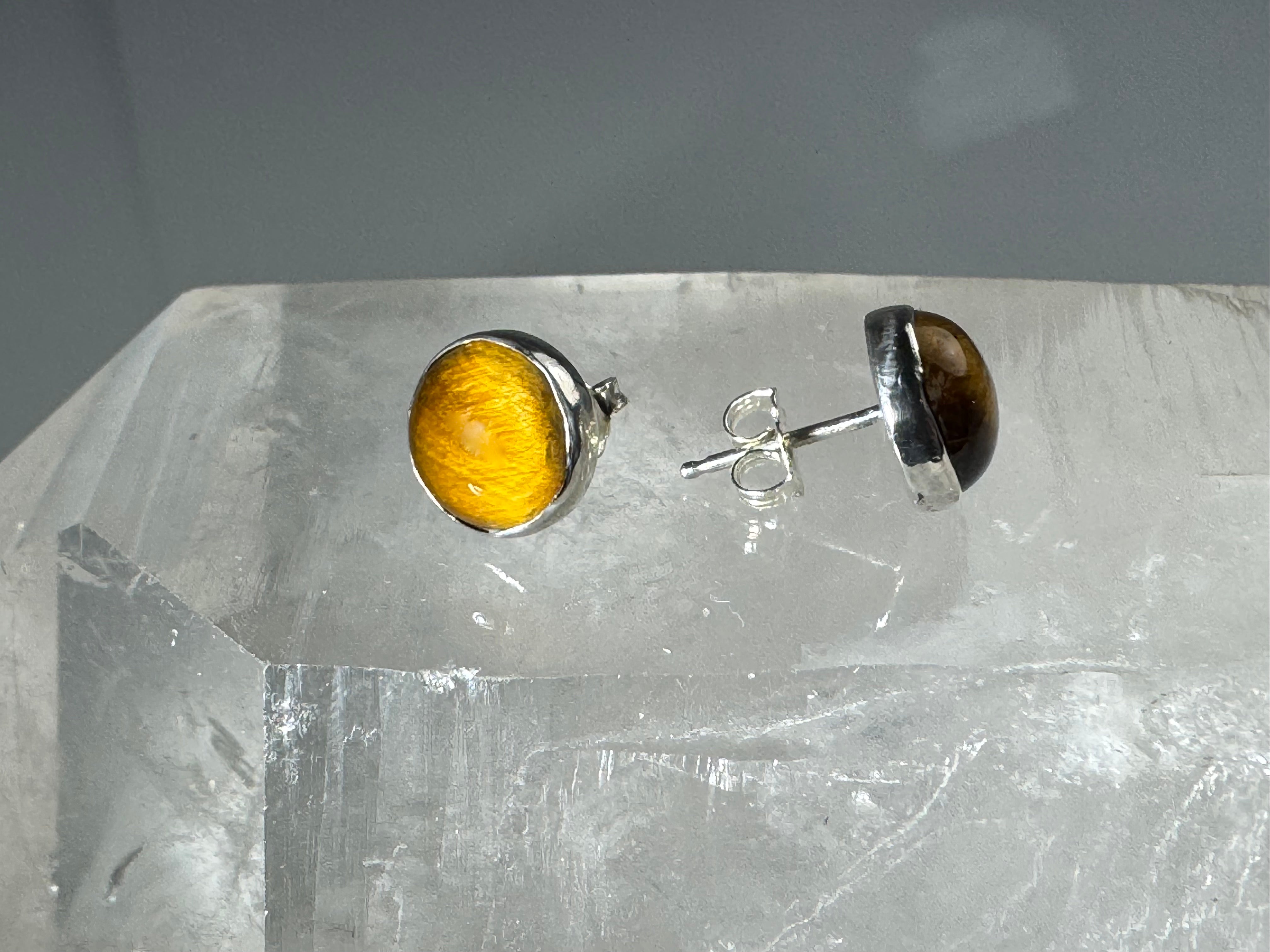 Tiger Eye 10mm Sterling Studs