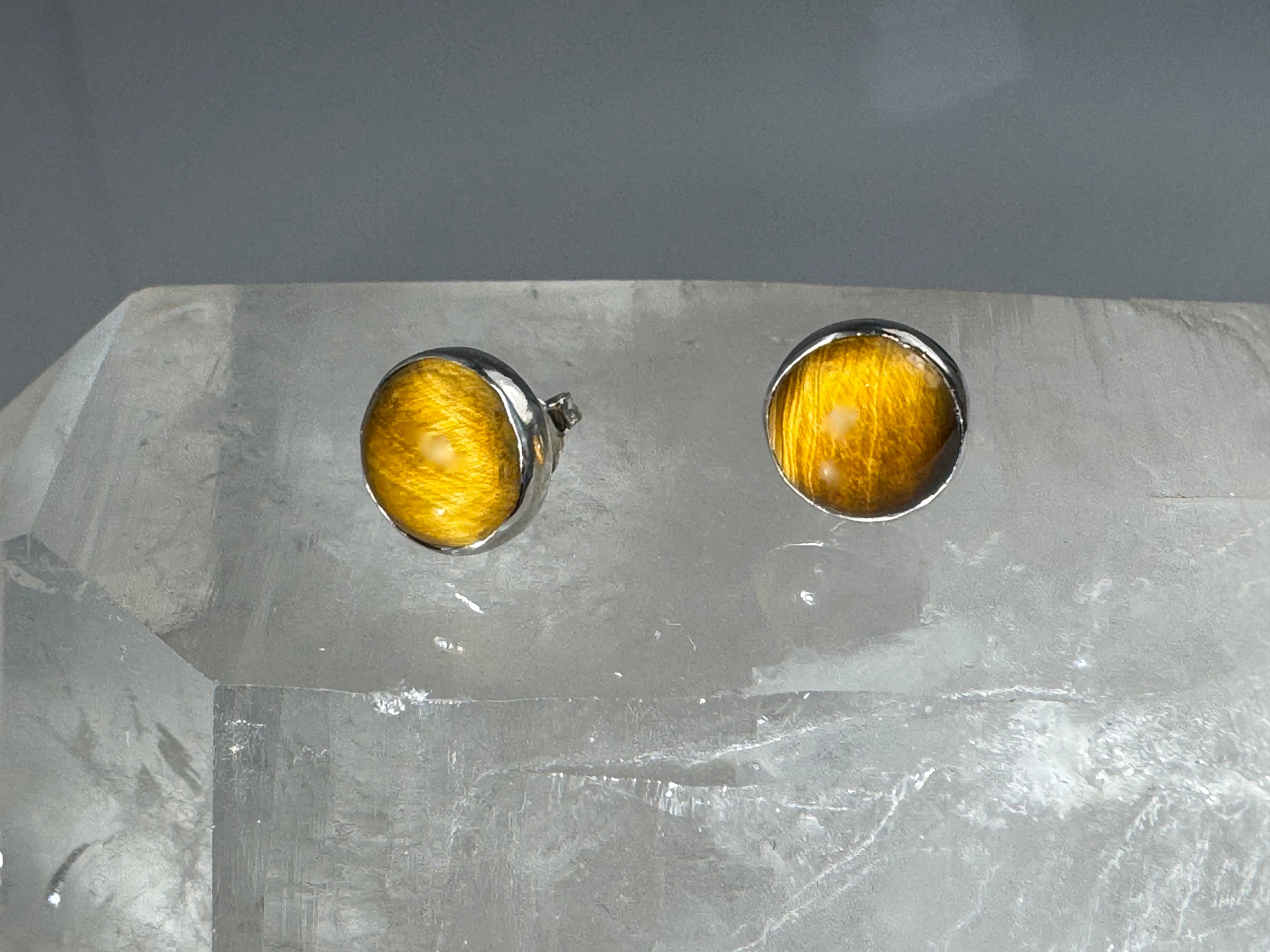 Tiger Eye 10mm Sterling Studs