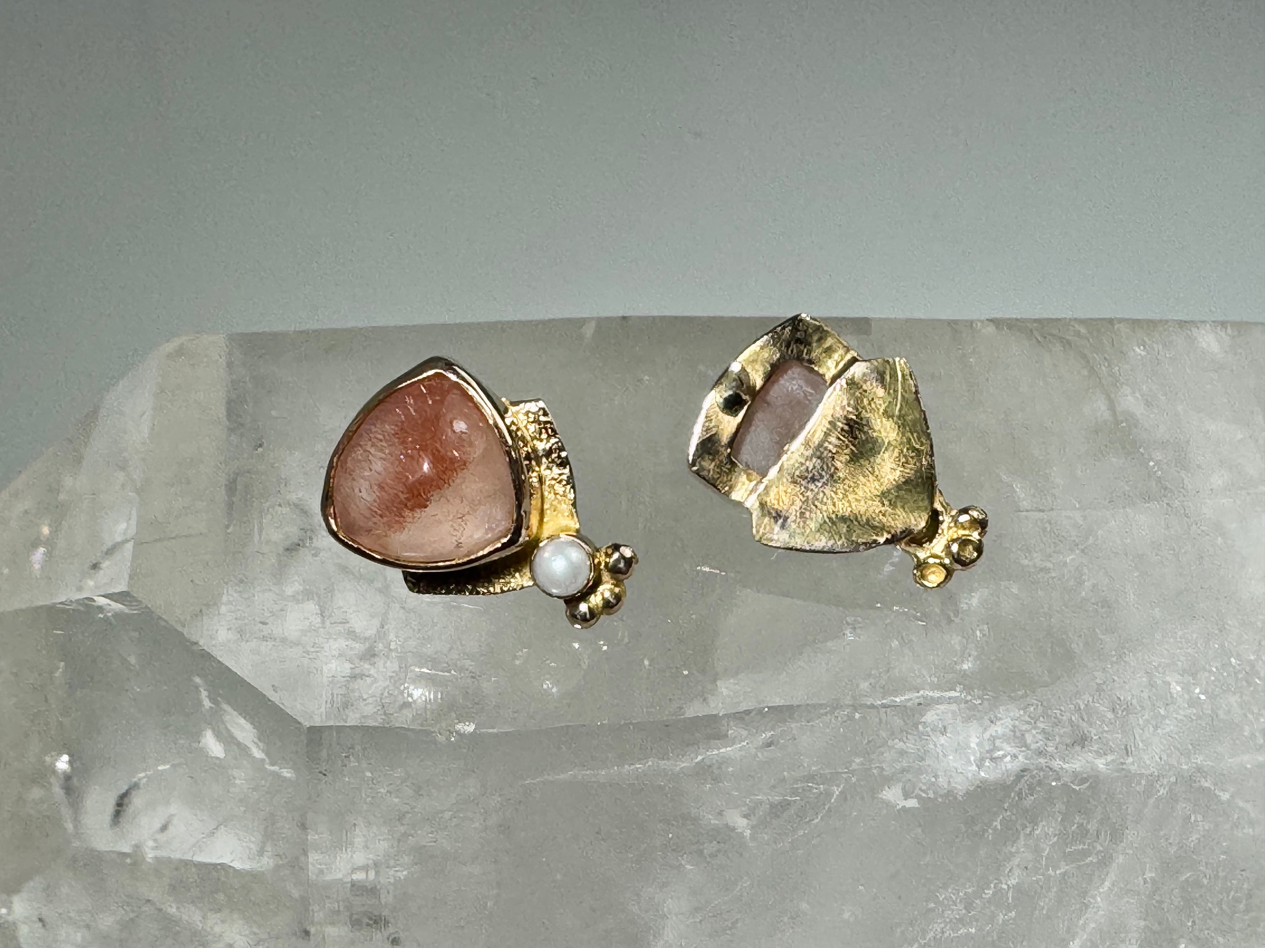 Stawberry Quartz & Pearl 14k Rose Gold Studs