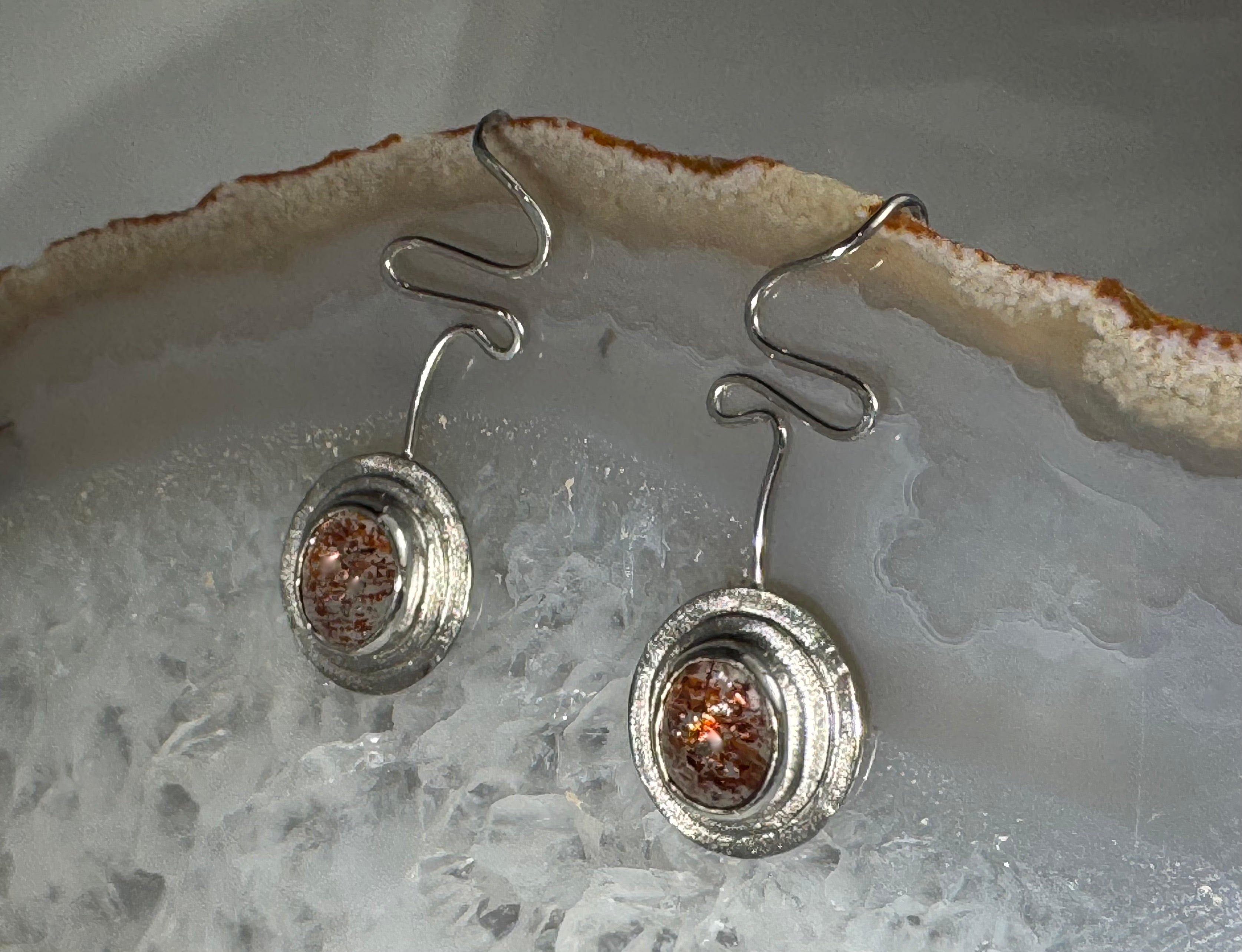 Lepidocrocite Step Bezel Sterling Drop Earrings