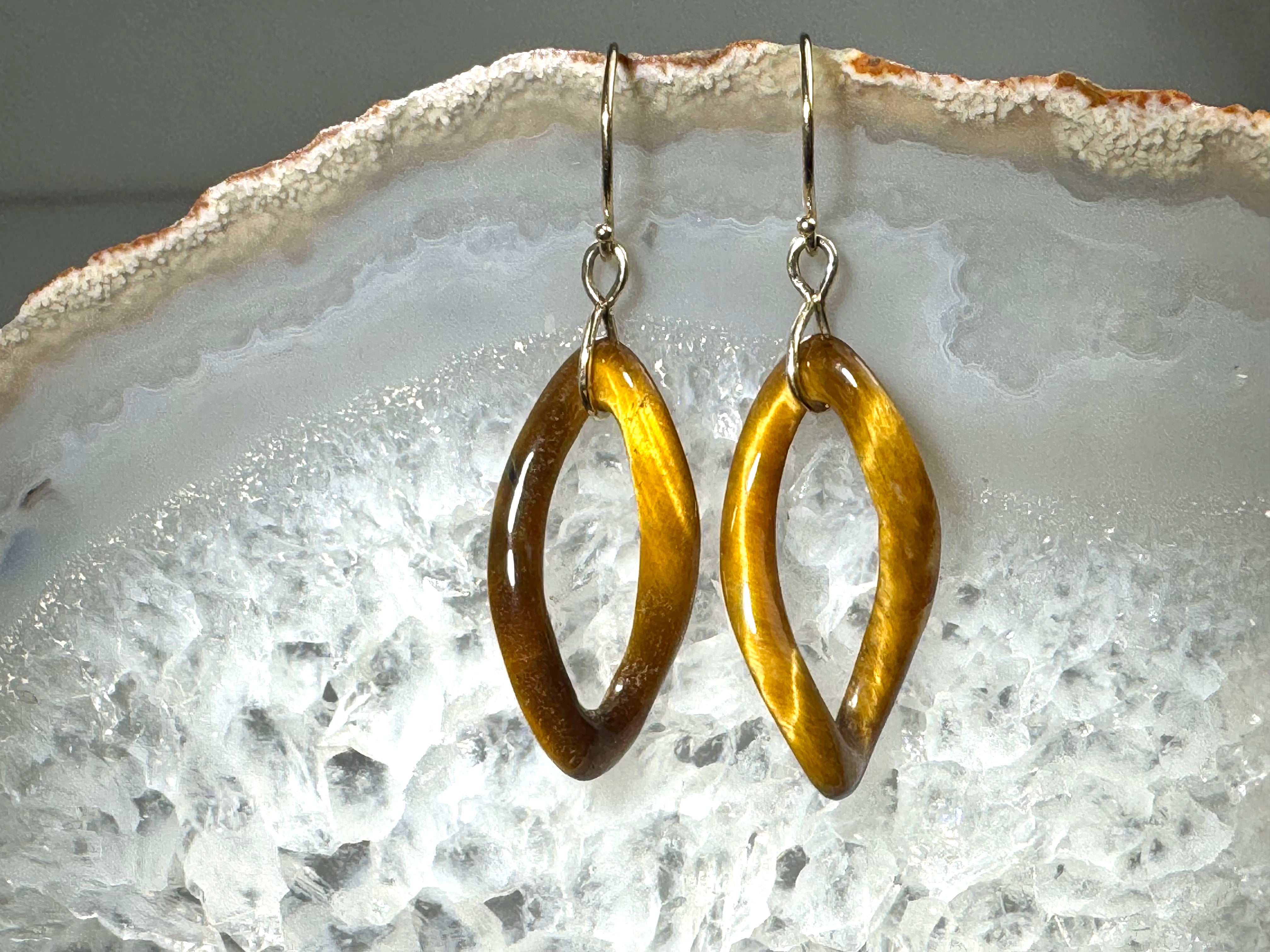 Tiger Eye Open Wave 14k Dangles