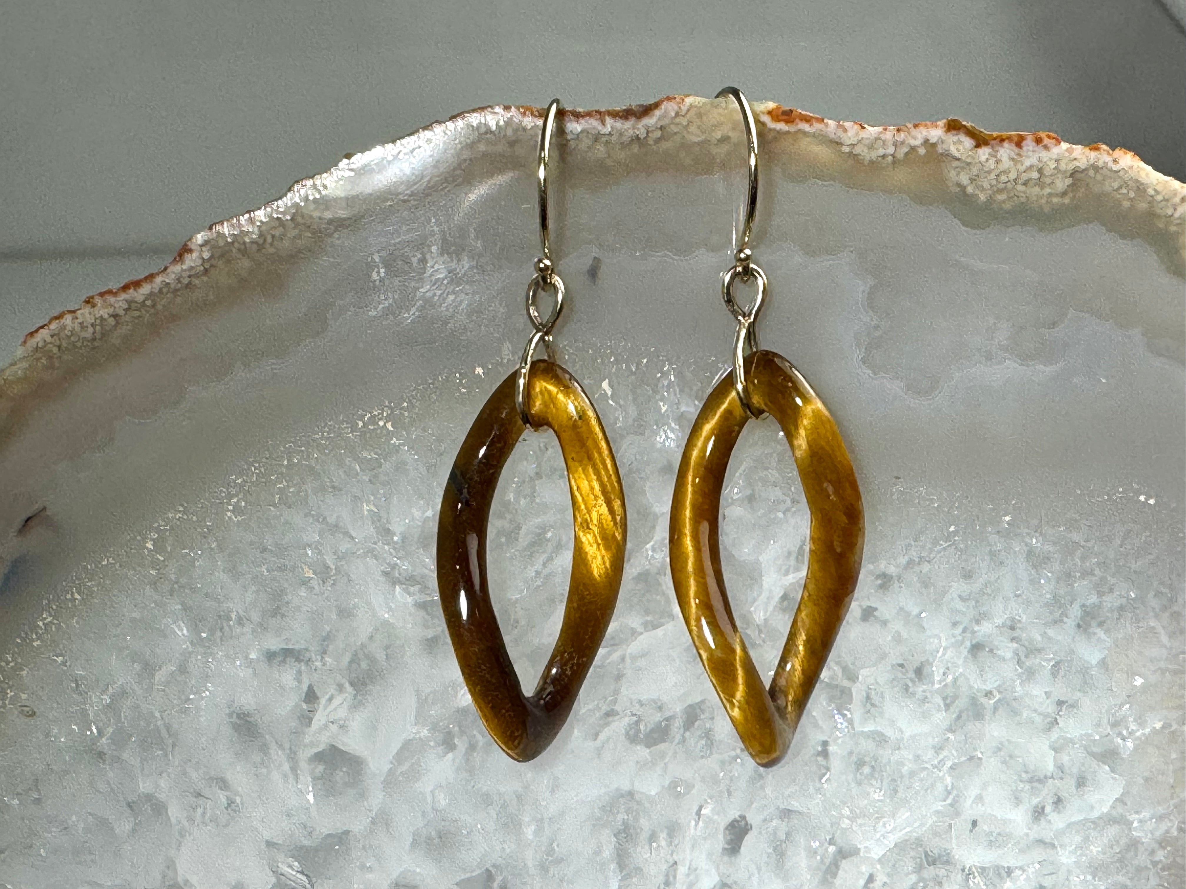 Tiger Eye Open Wave 14k Dangles