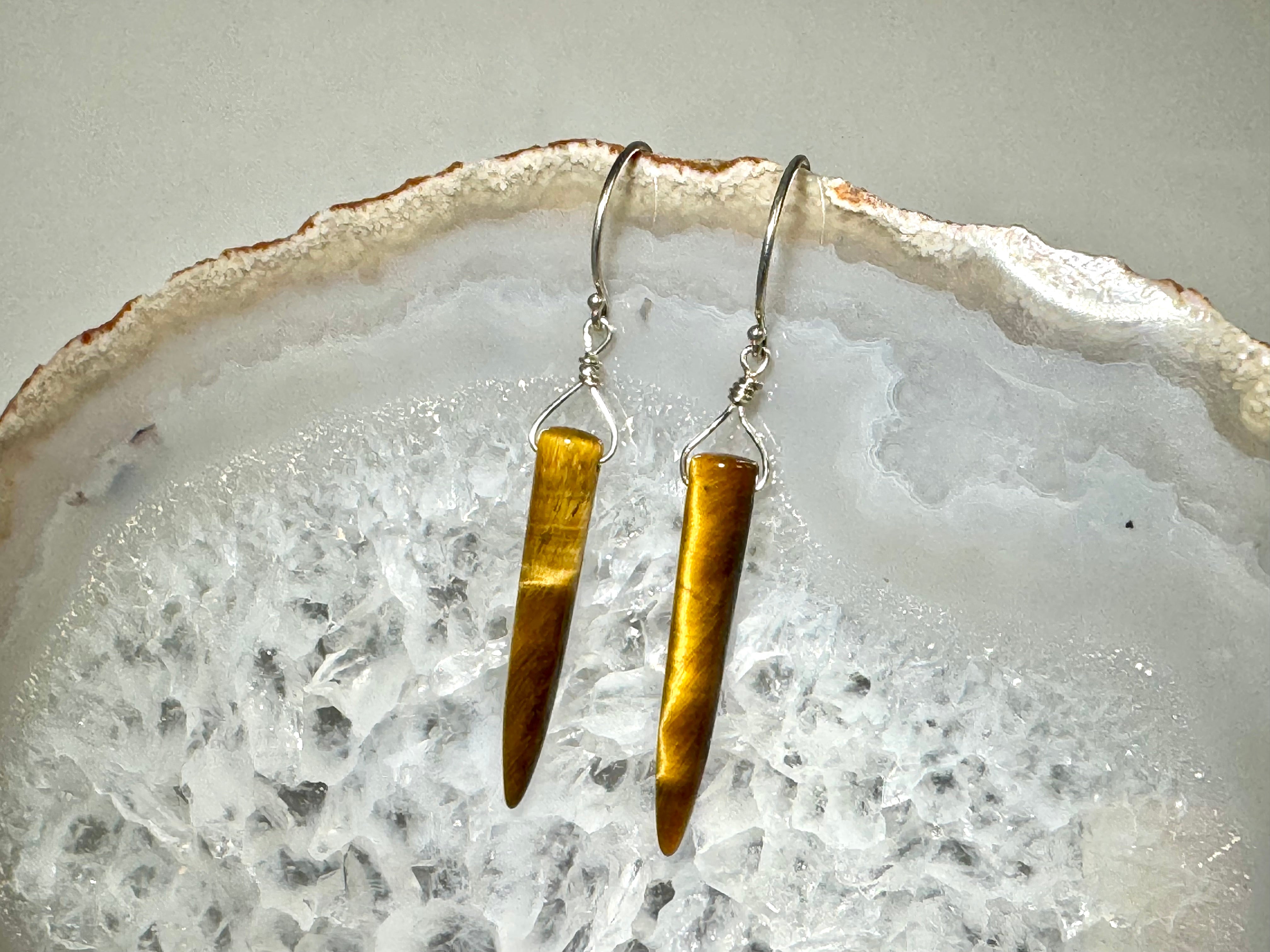 Tiger Eye Spike Sterling Dangles
