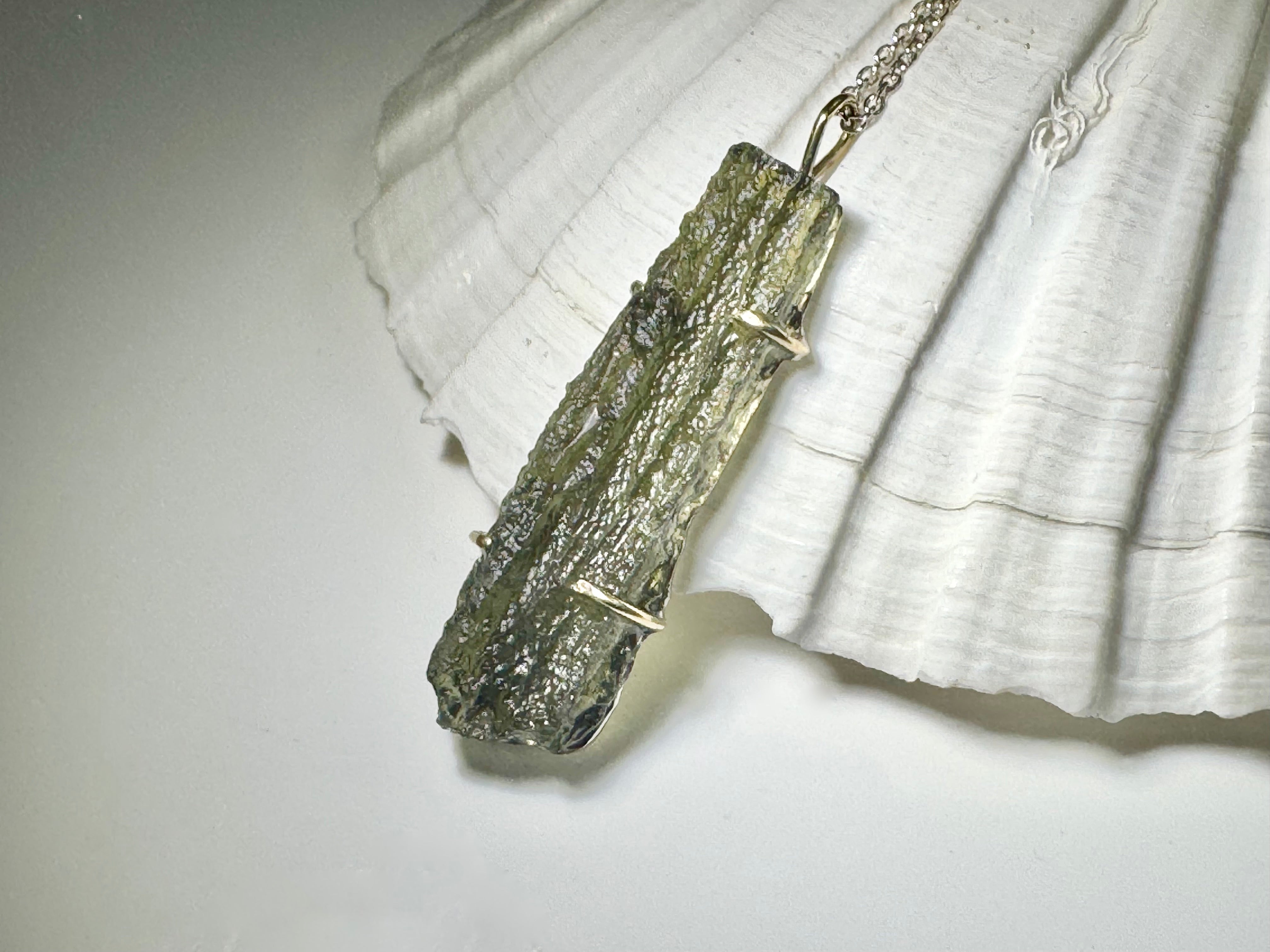 Moldavite Sterling & 18k Pendant