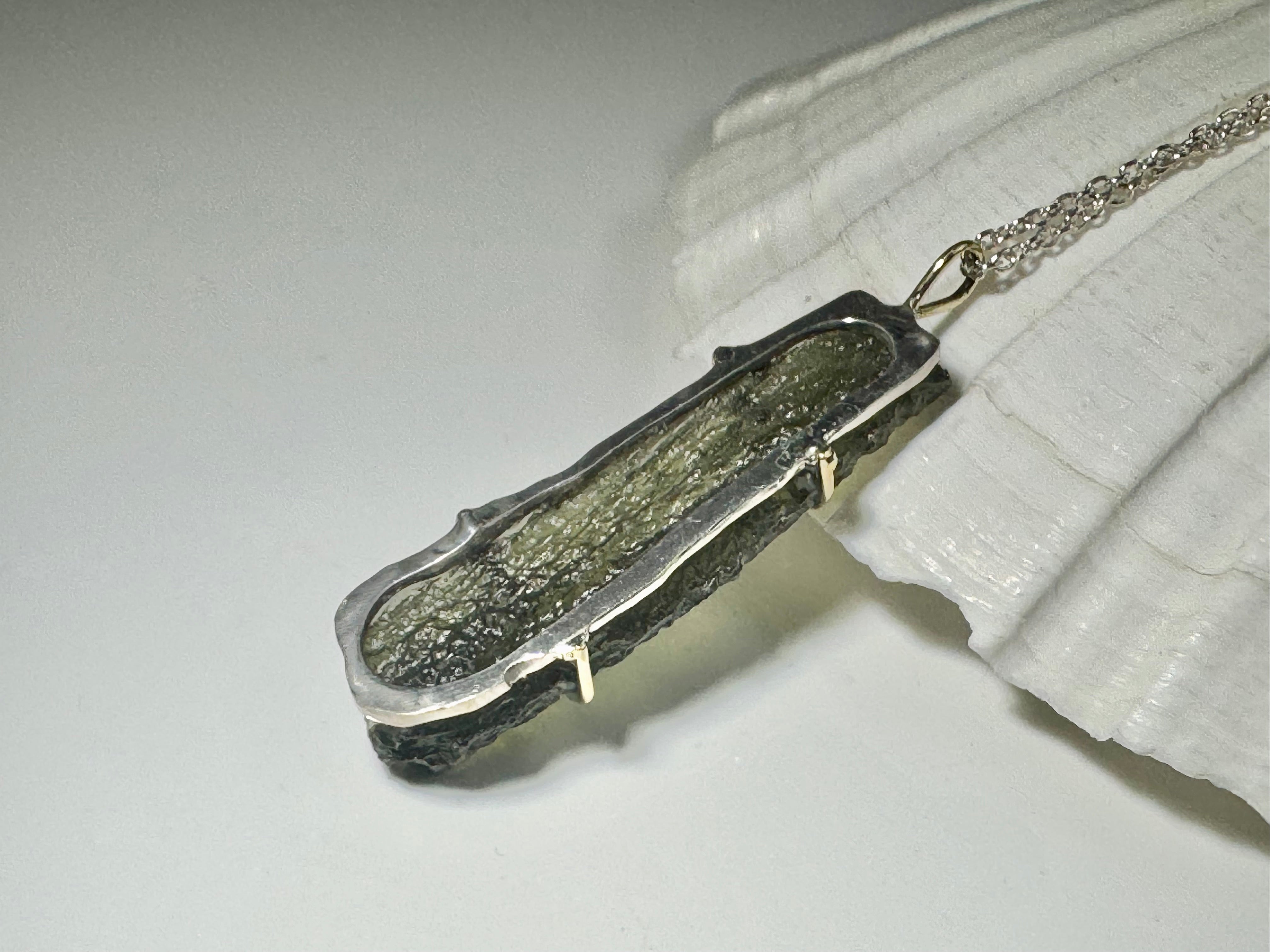 Moldavite Sterling & 18k Pendant
