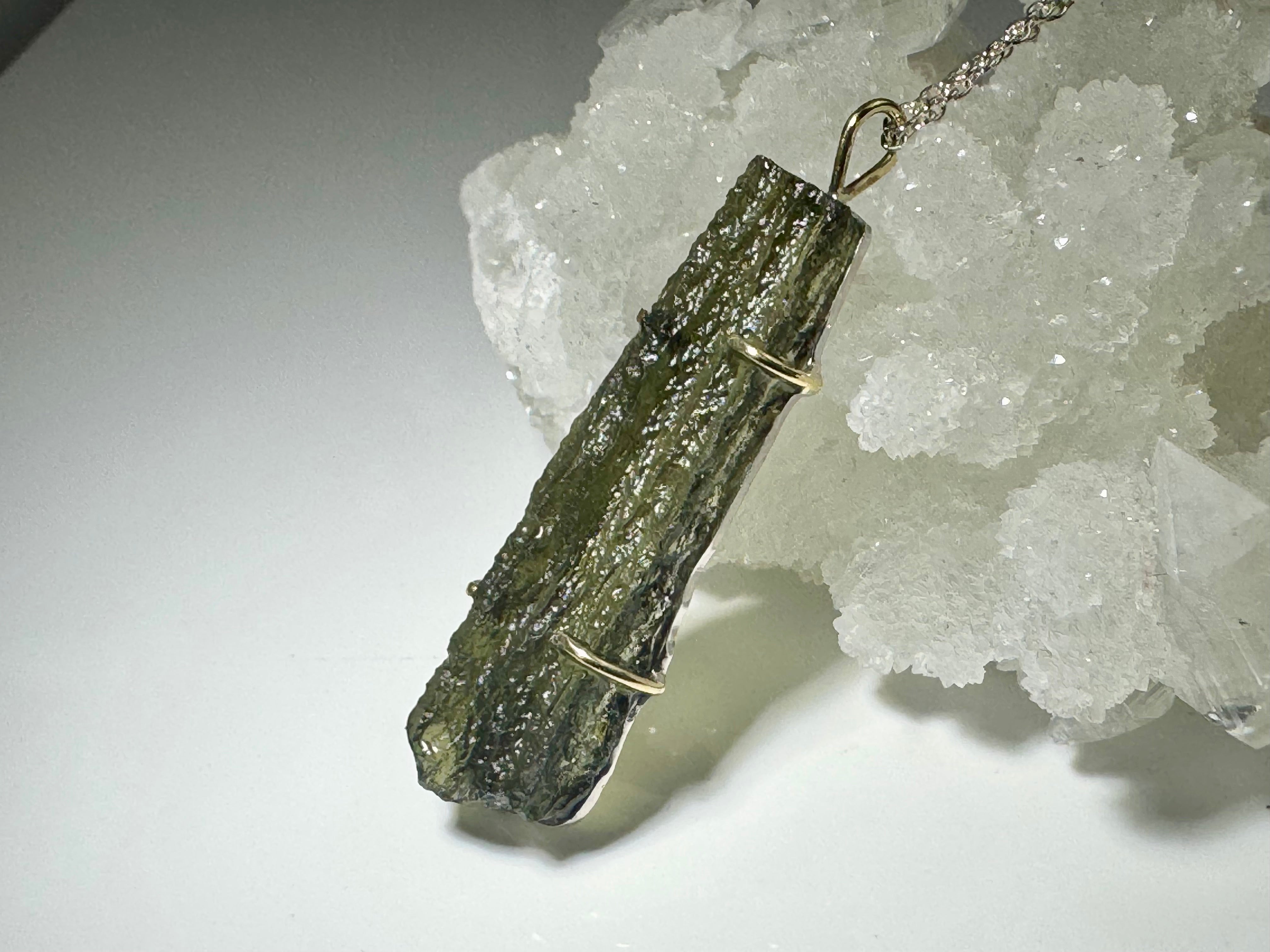 Moldavite Sterling & 18k Pendant