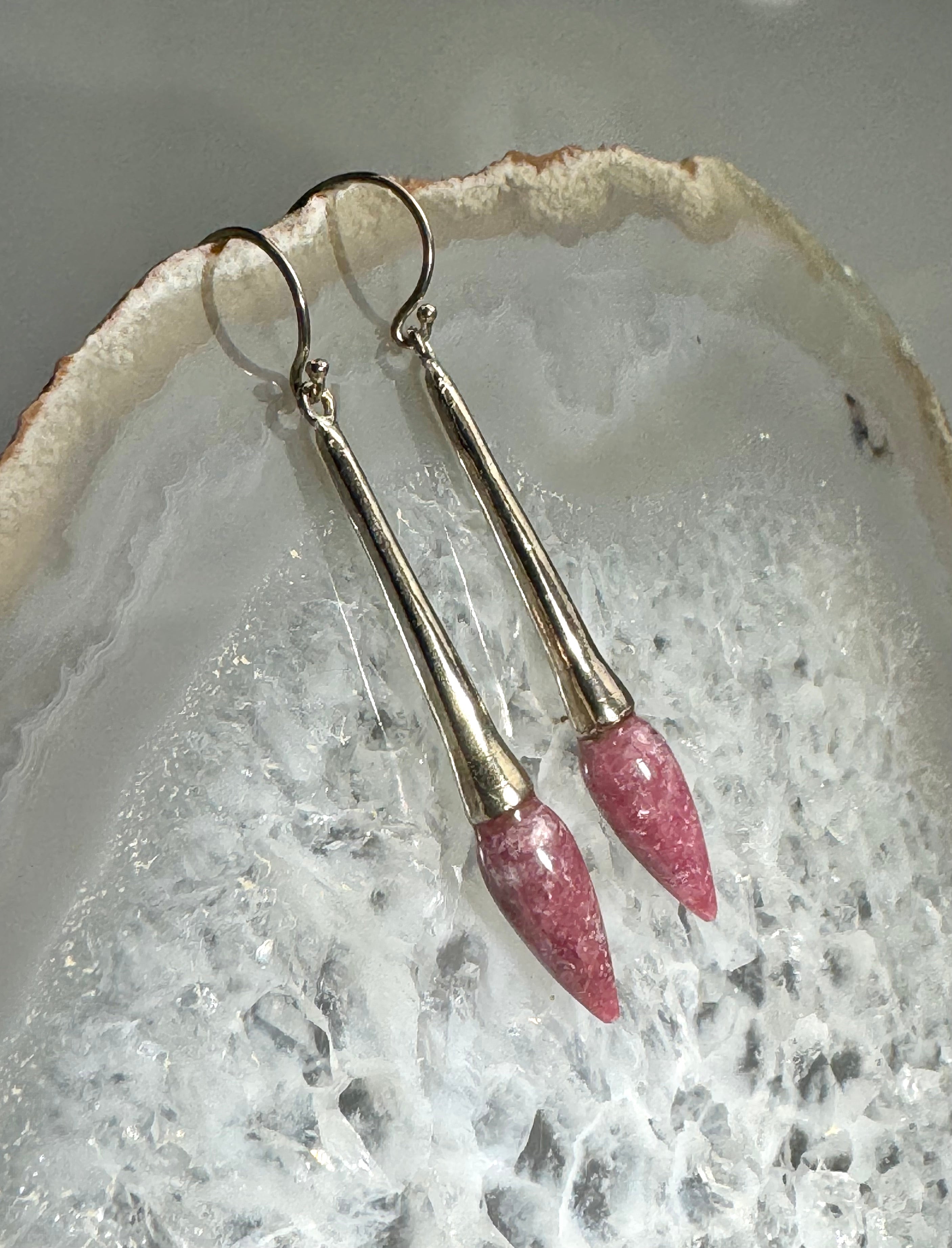Rhodonite Long Tapered Sterling Dangles