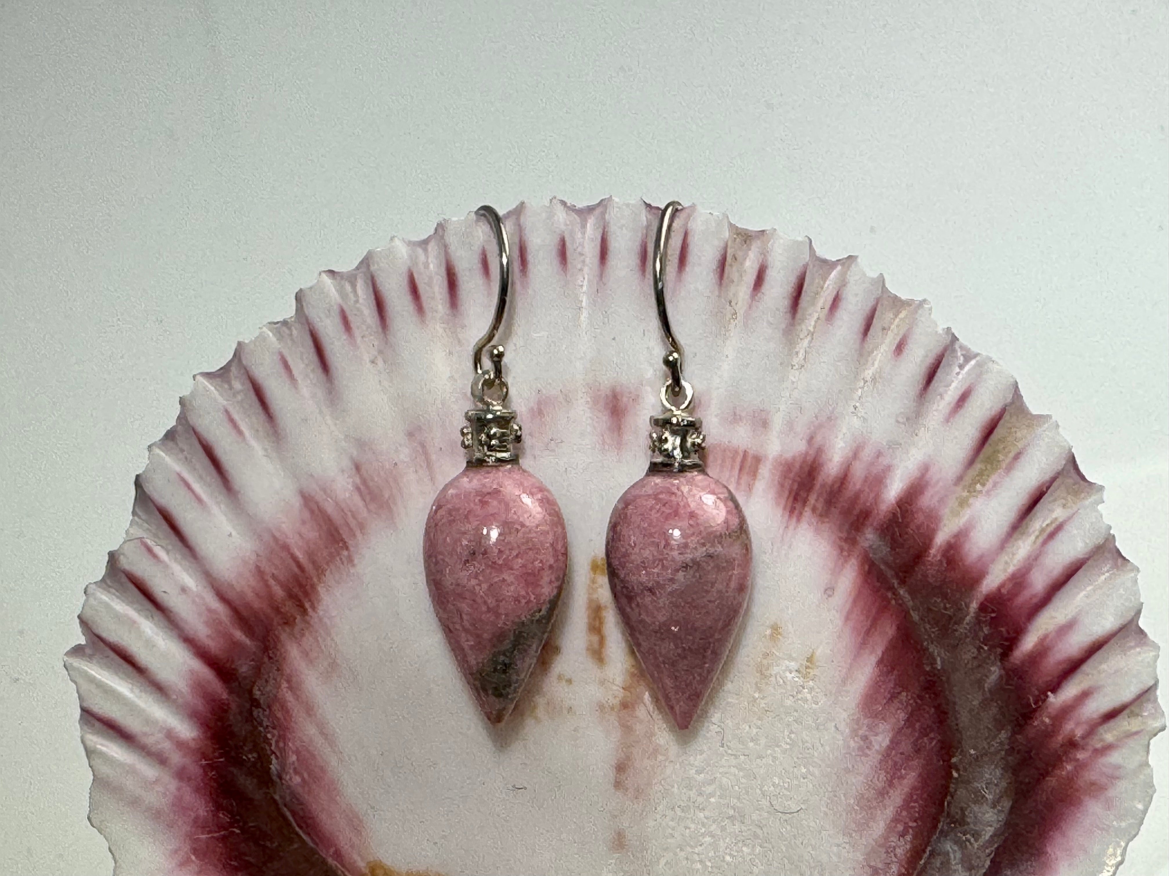 Rhodonite Rondel Sterling Dangle Earrings