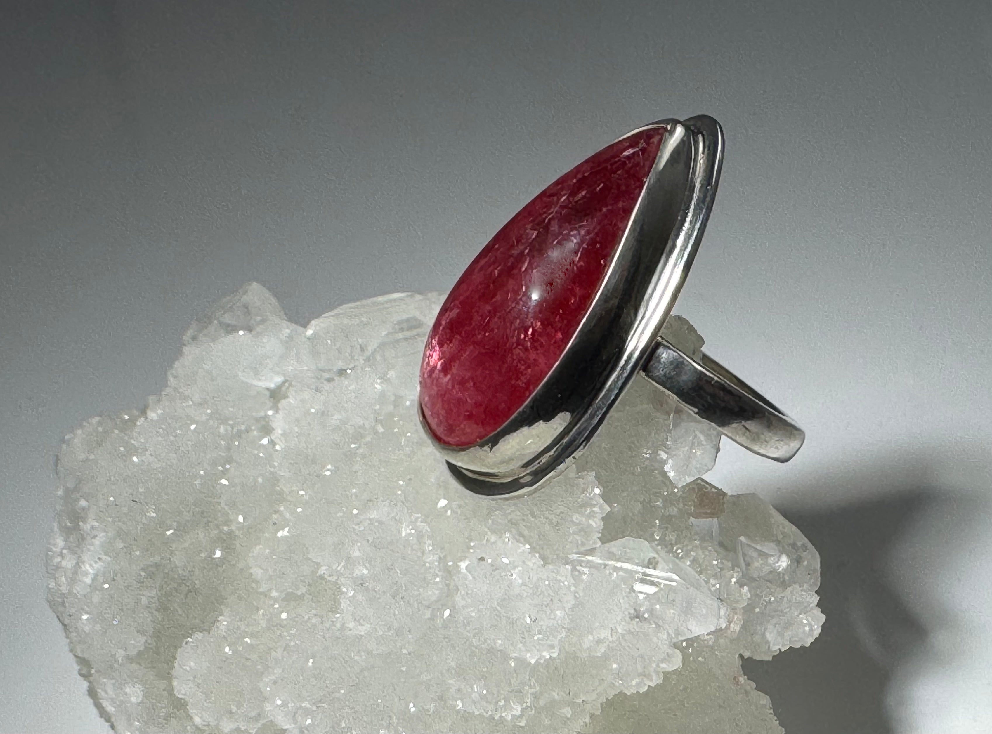 Rhodochrosite Pear Shape Sterling Ring