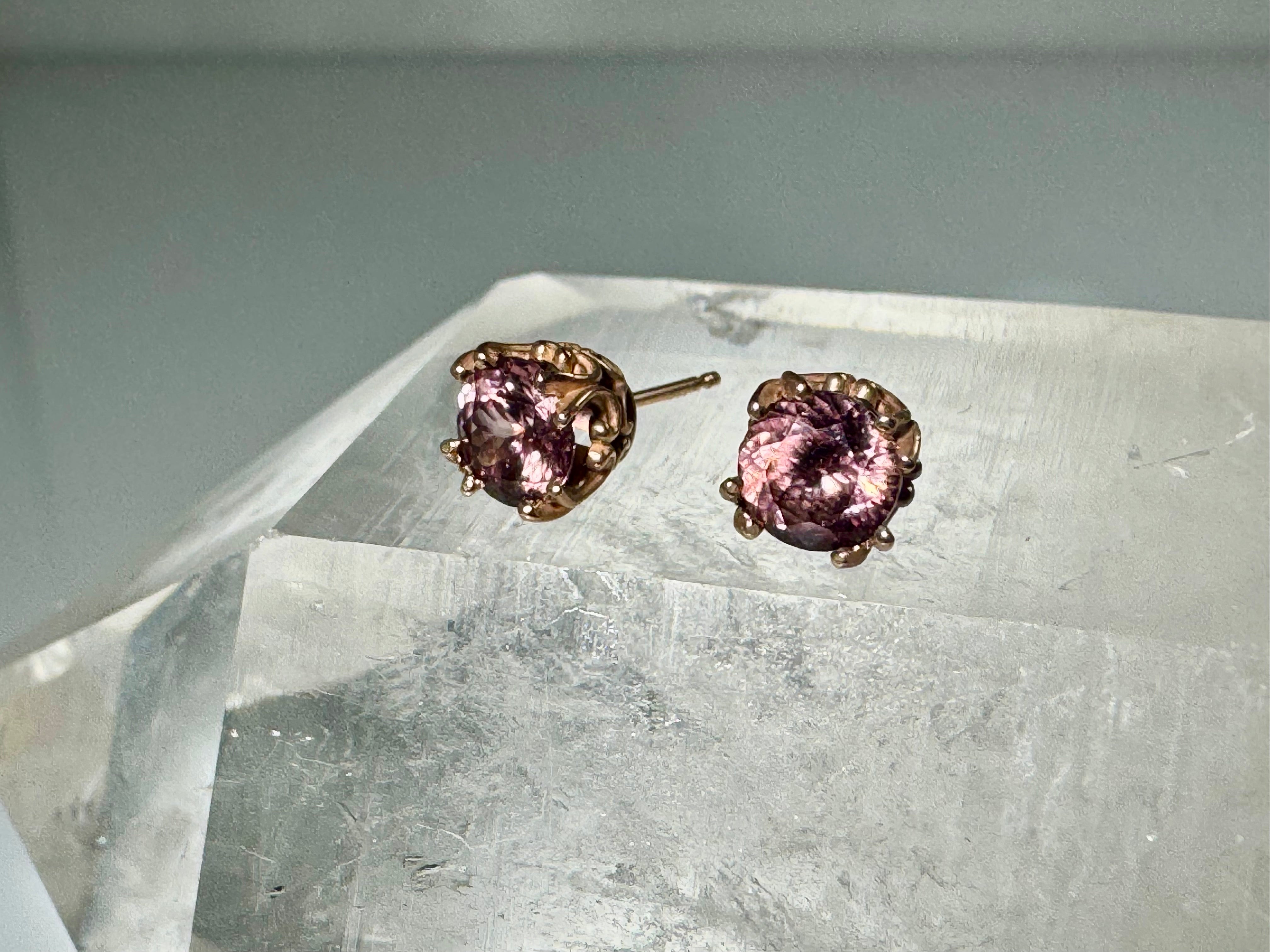 Pink Zircon 14k Rose Gold Studs
