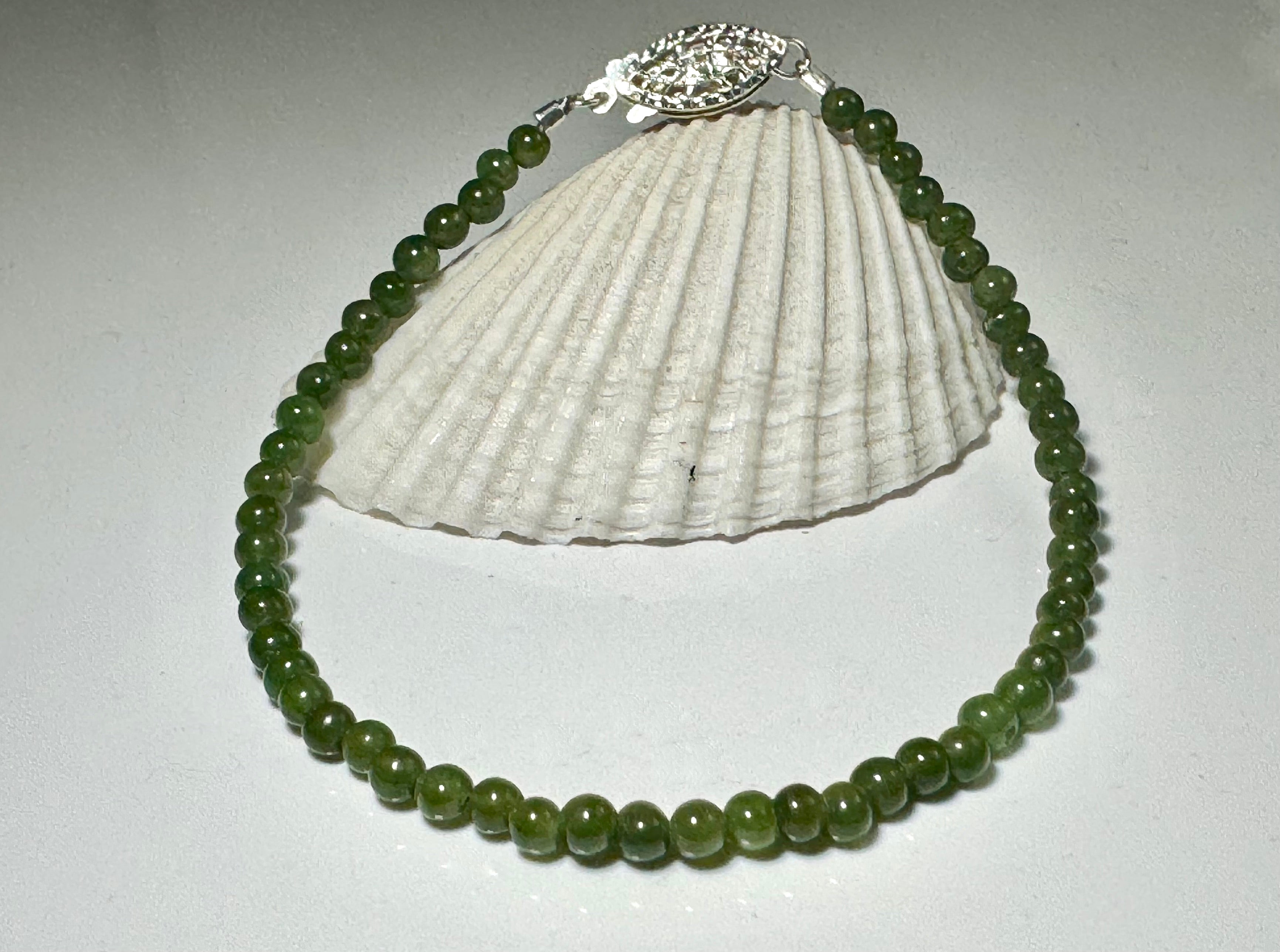 Jade Nephrite 4mm Sterling Bracelet
