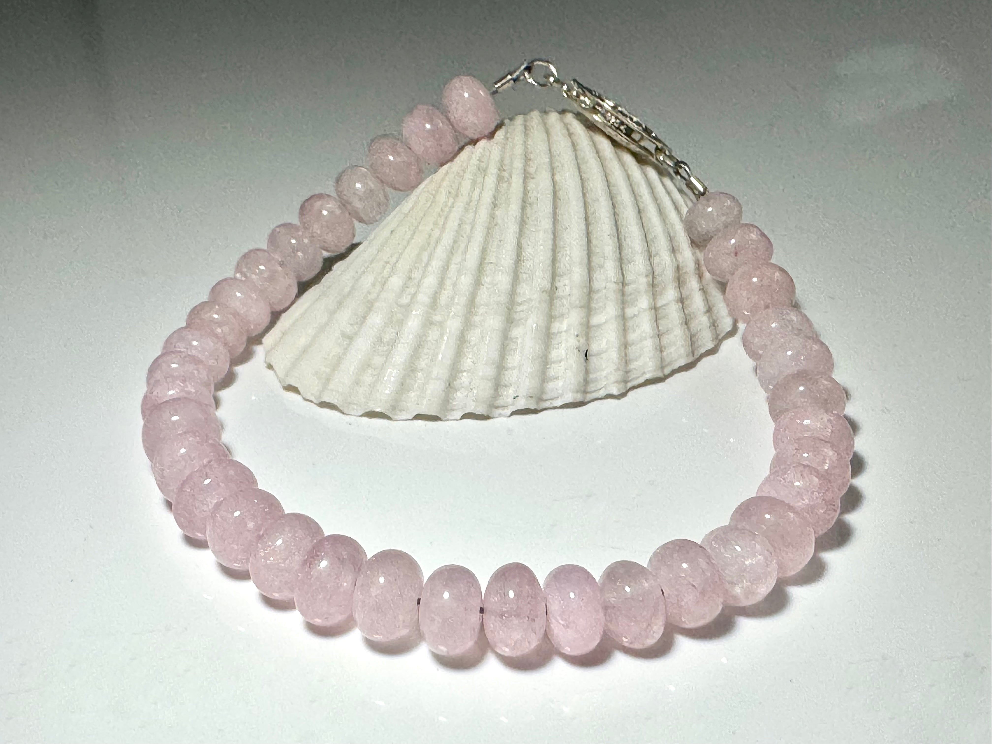 Rose Quartz Bead Sterling Bracelet