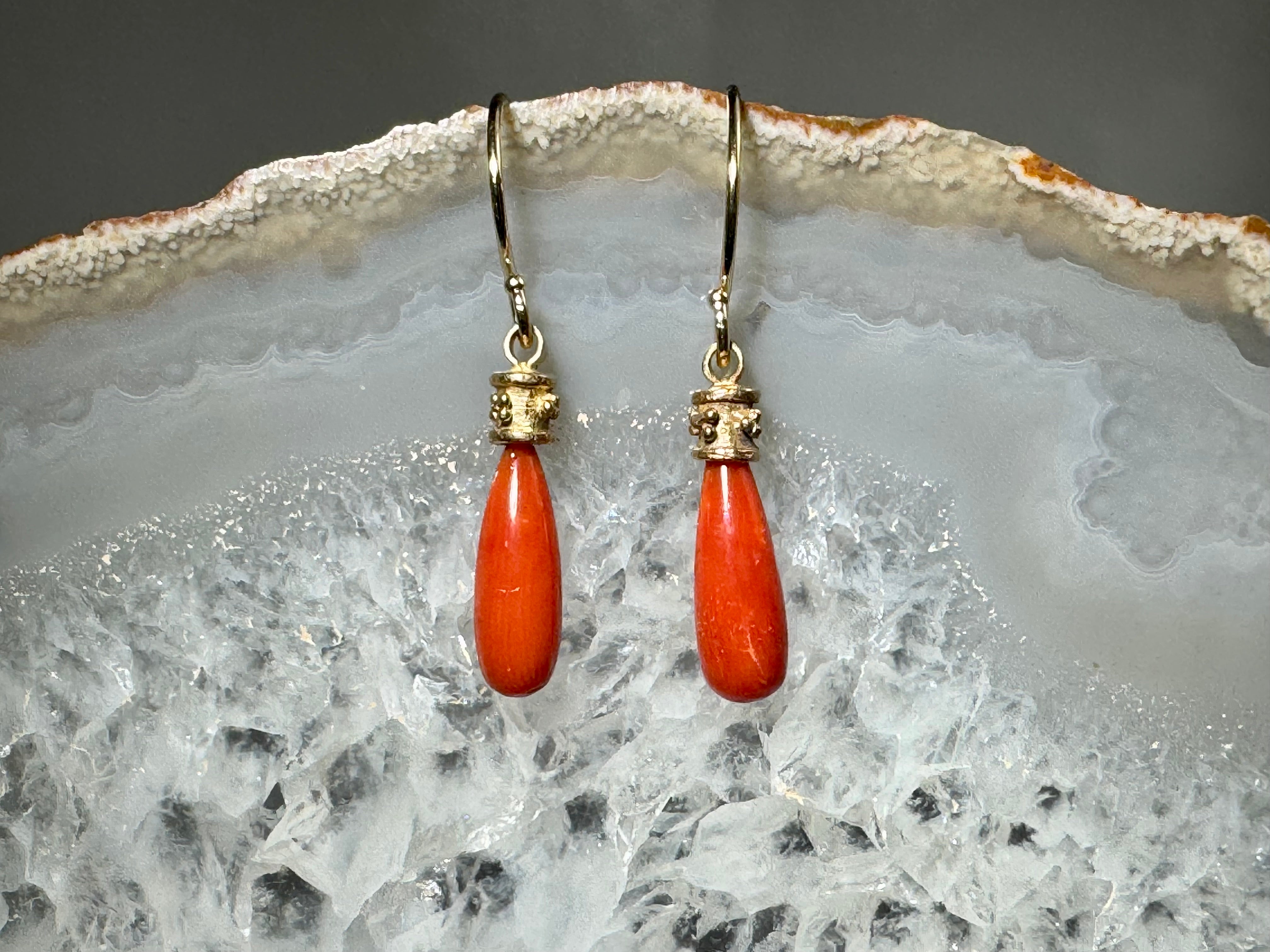 Coral Beaded Rondel 14k Dangles