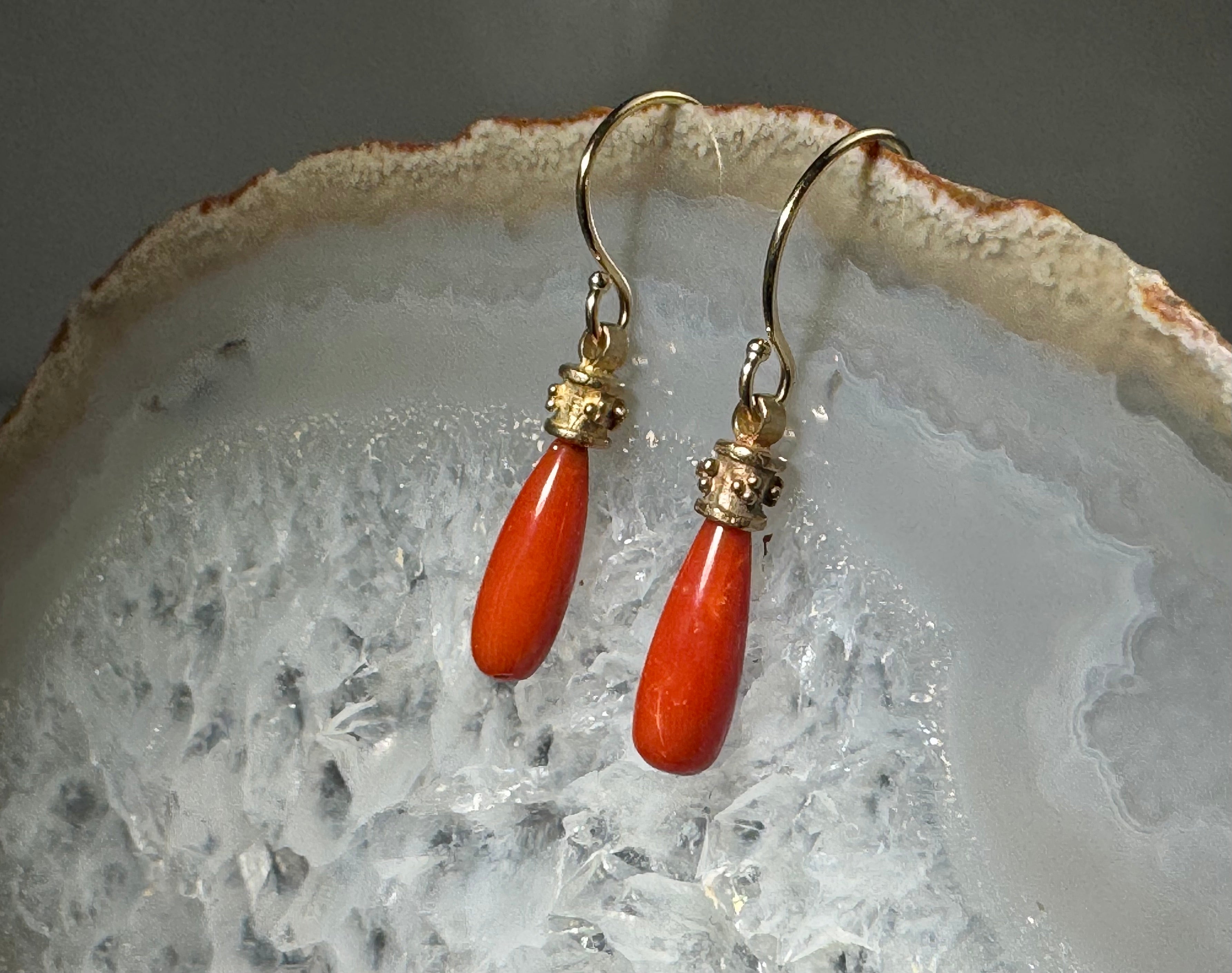Coral Beaded Rondel 14k Dangles