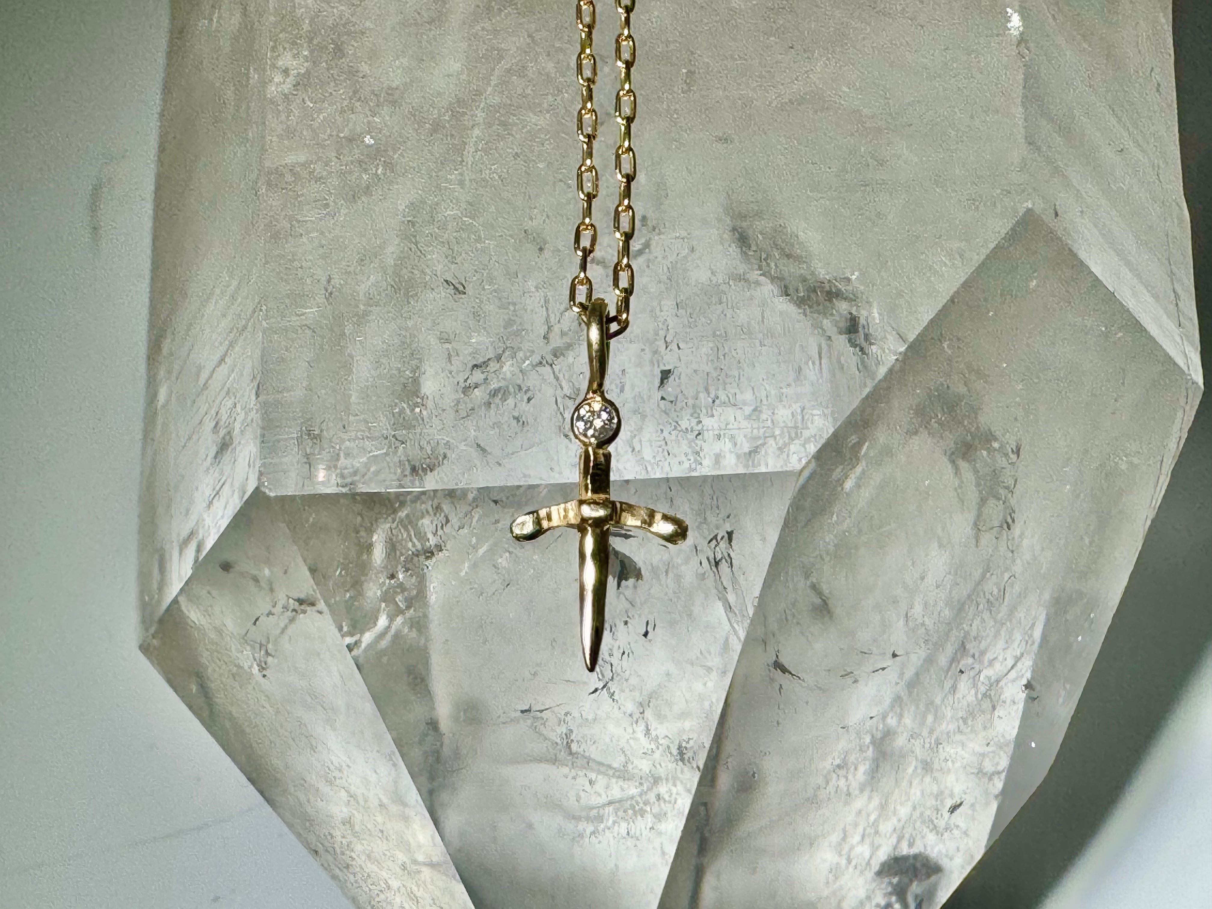 Dagger With Diamond 14k Pendant
