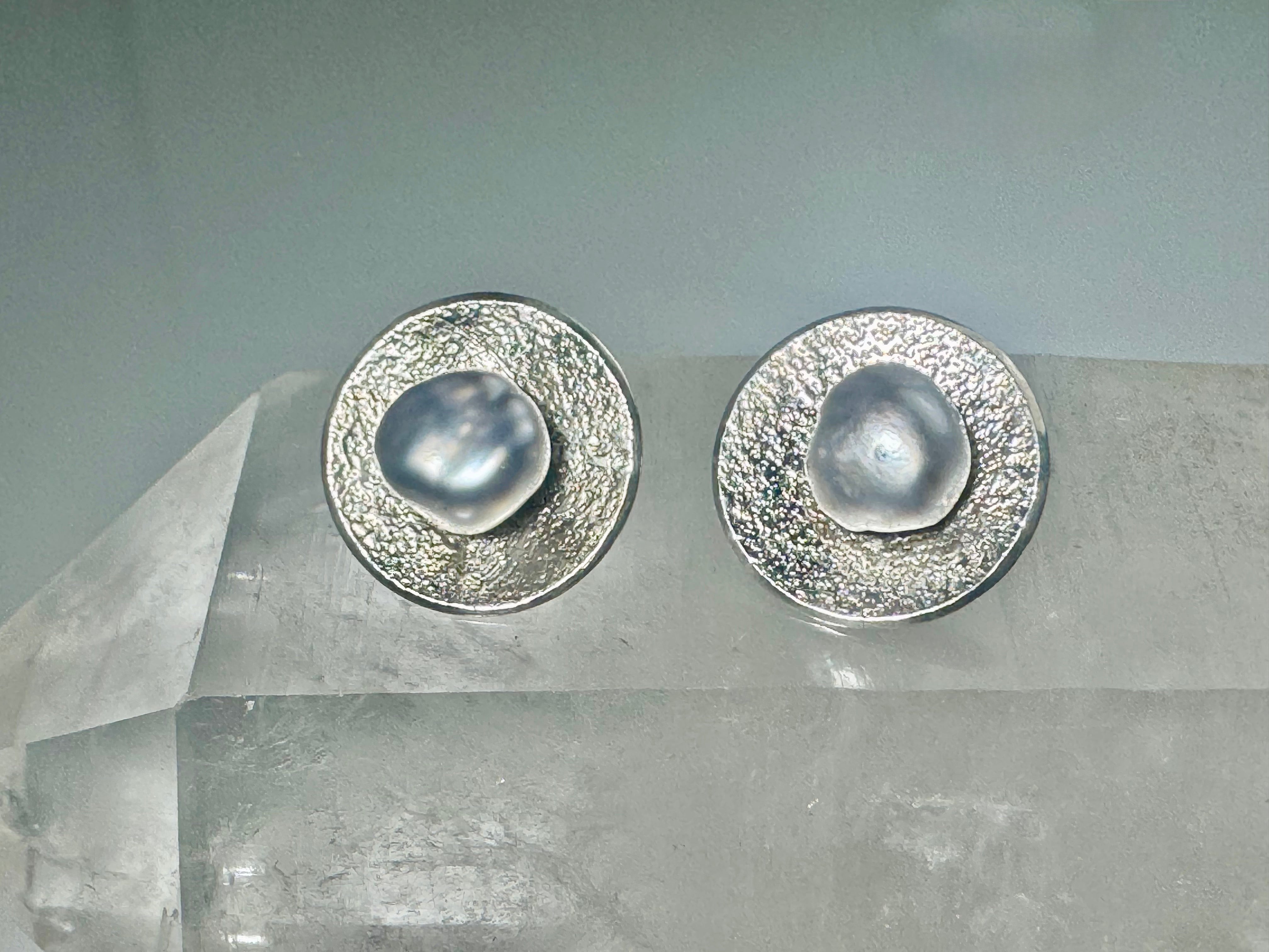 Pearls -Grey Keshi With Textured Sterling Studs