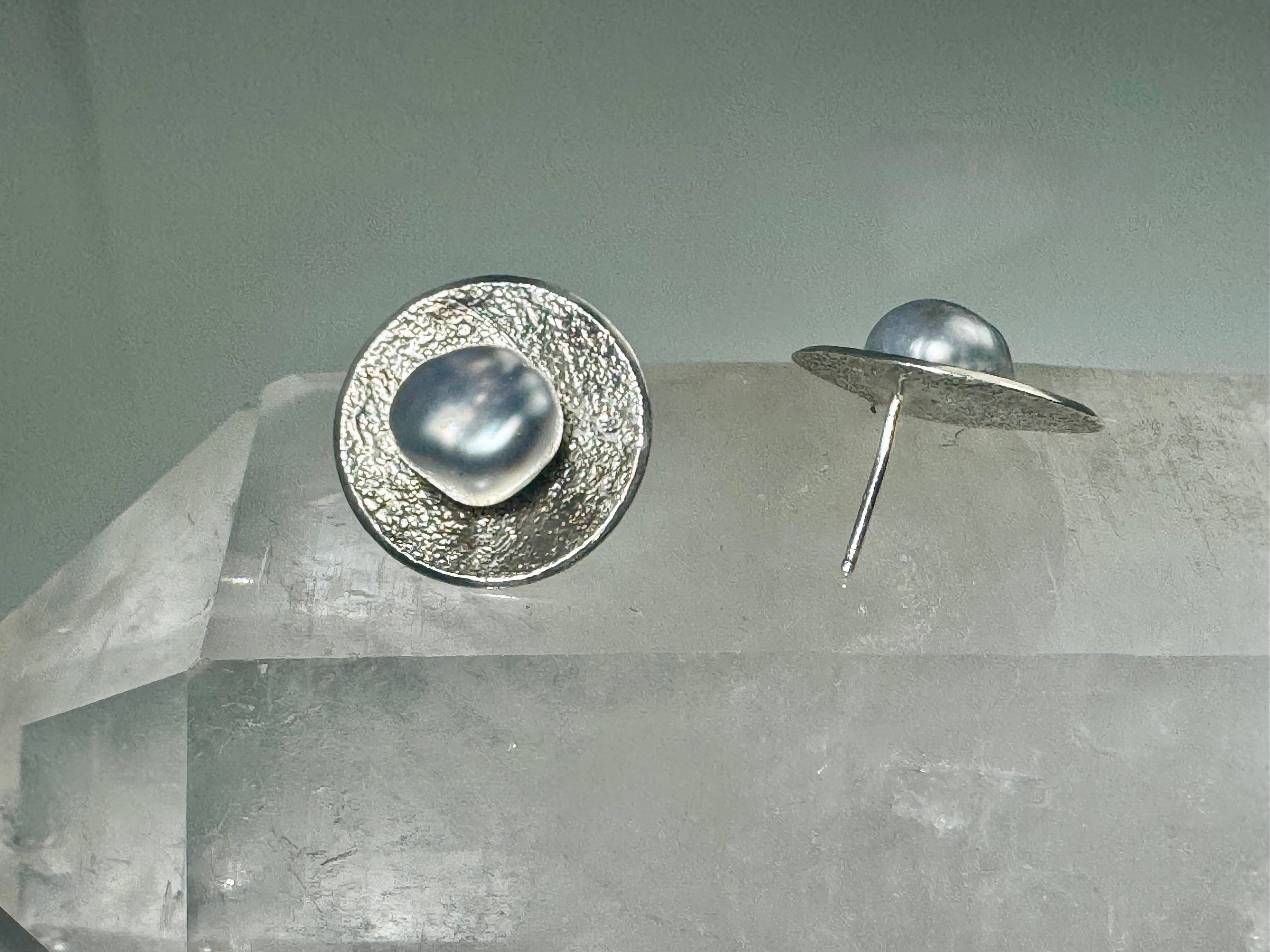 Pearls -Grey Keshi With Textured Sterling Studs