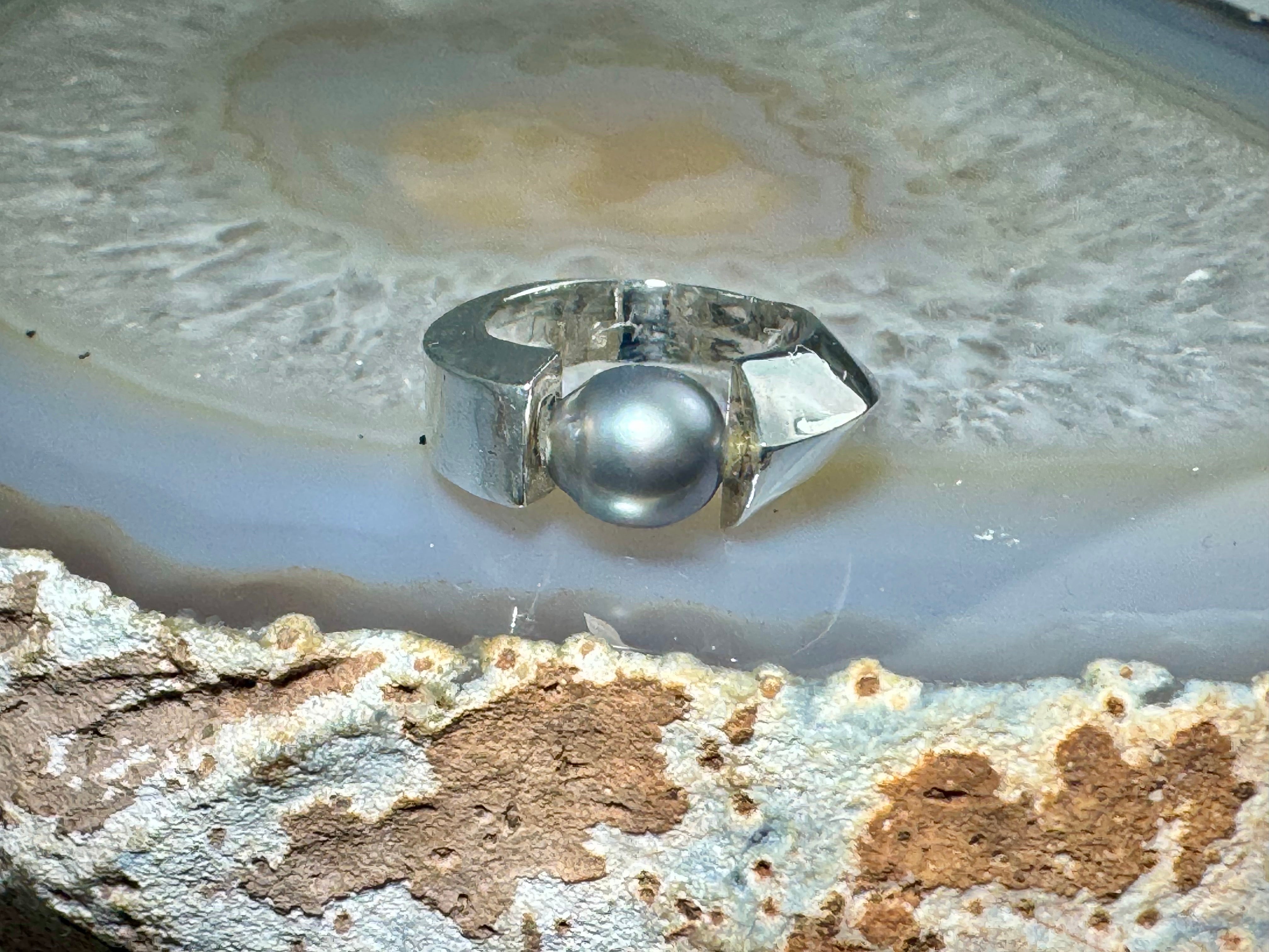 Tahitian Pearl Horseshoe Sterling Ring