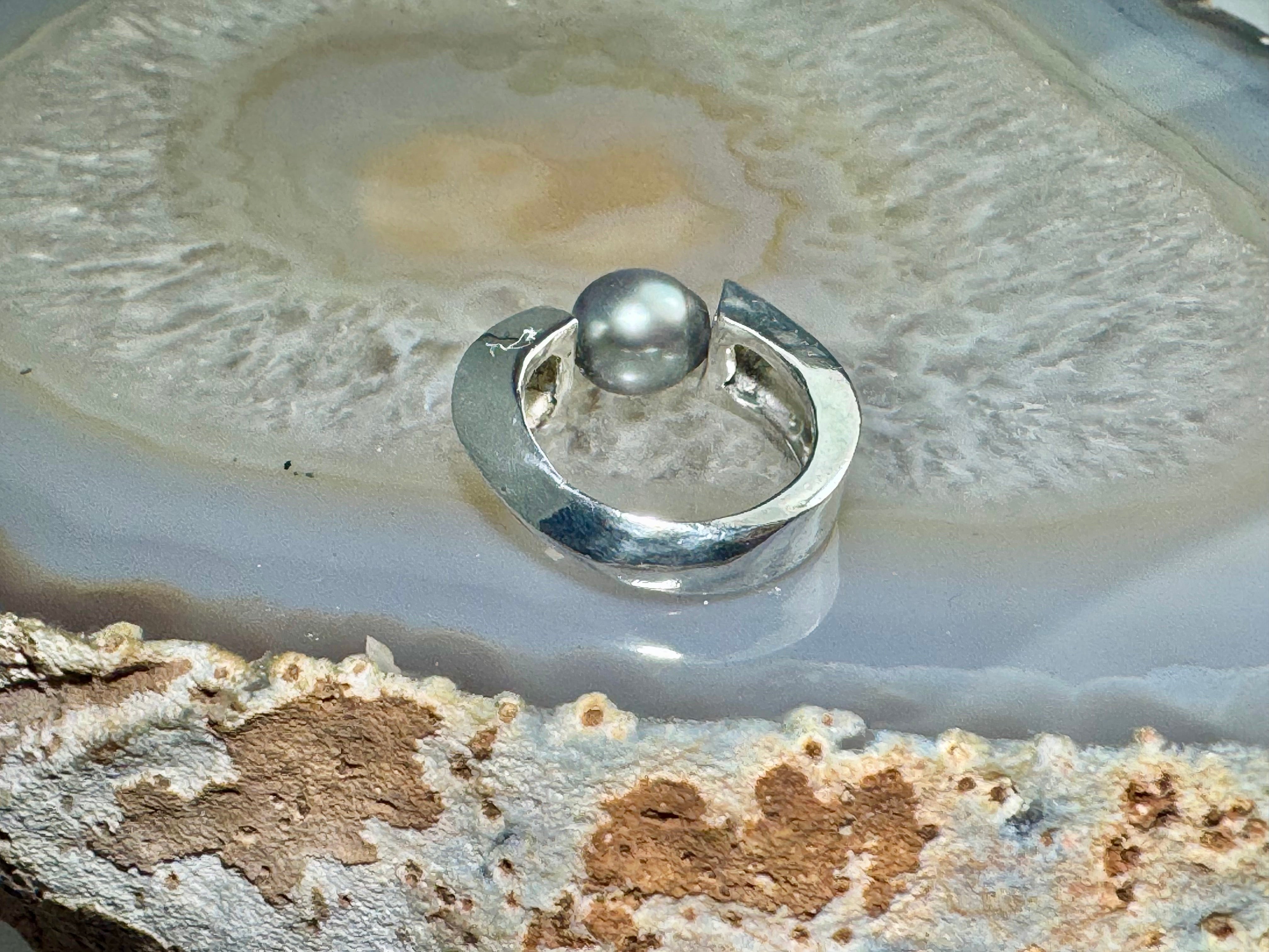 Tahitian Pearl Horseshoe Sterling Ring