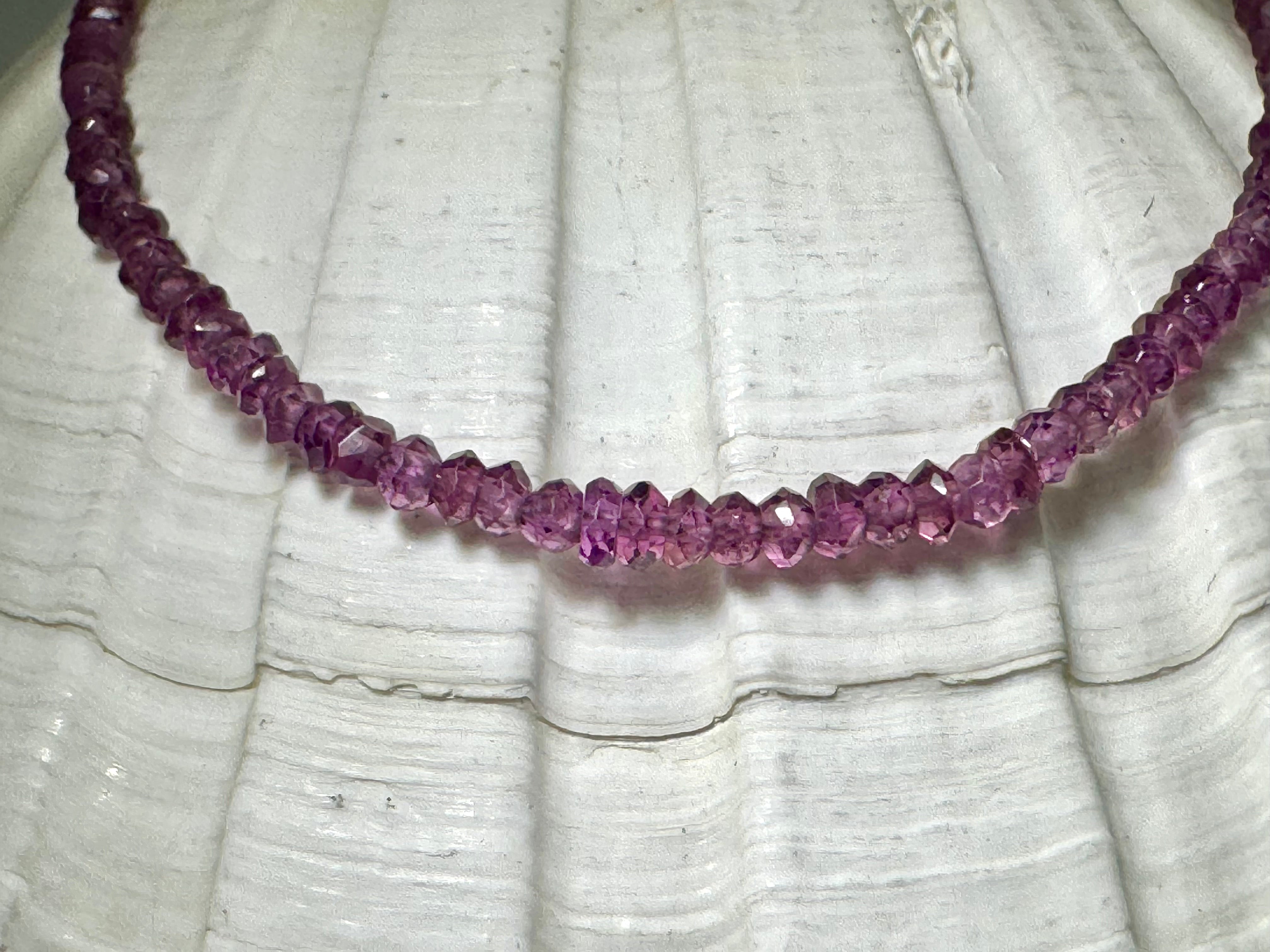 Garnet (Rhodolite) 2mm Bead Sterling Bracelet- weight