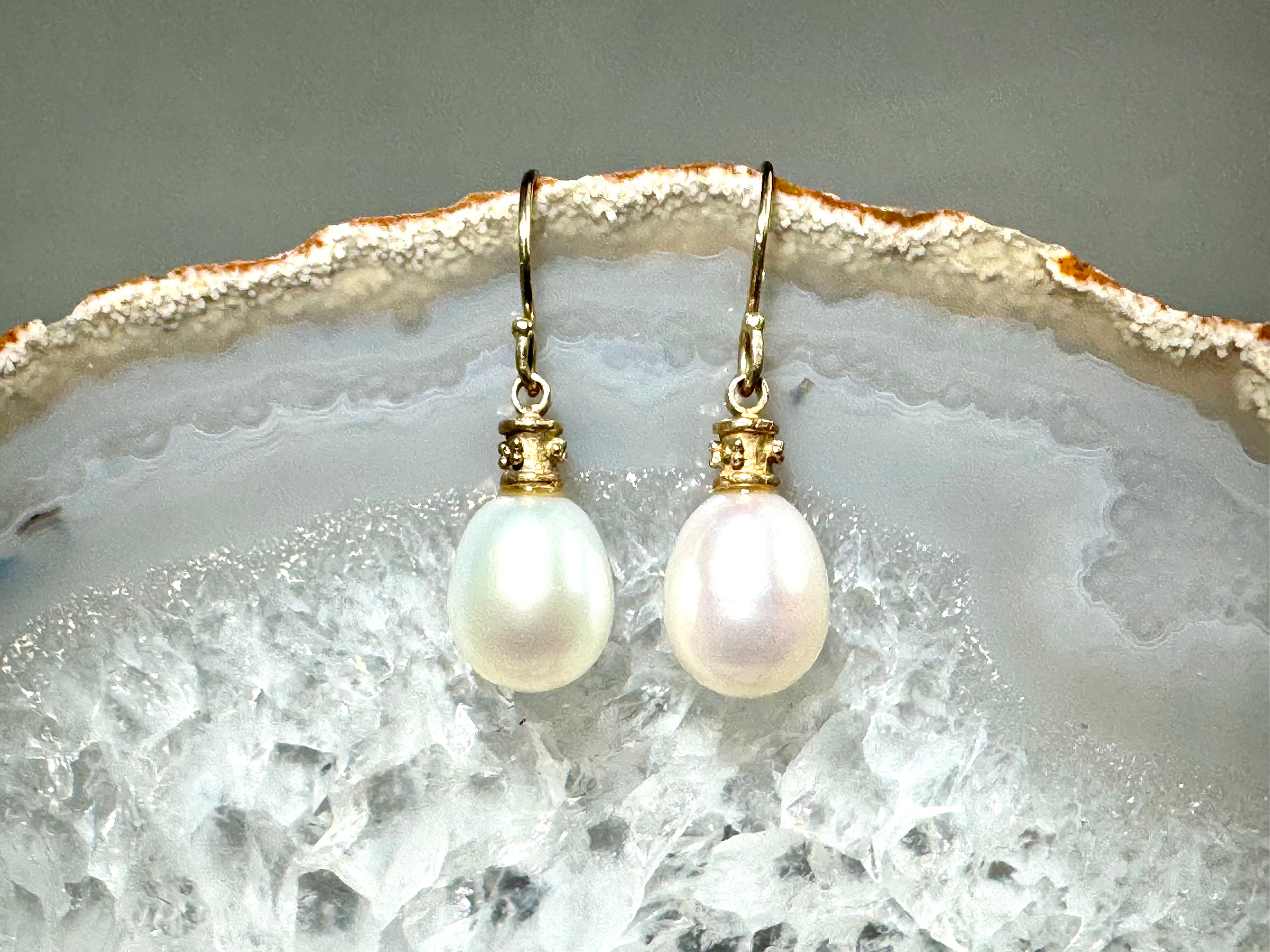 Pearl & 14k Beaded Rondel Dangles