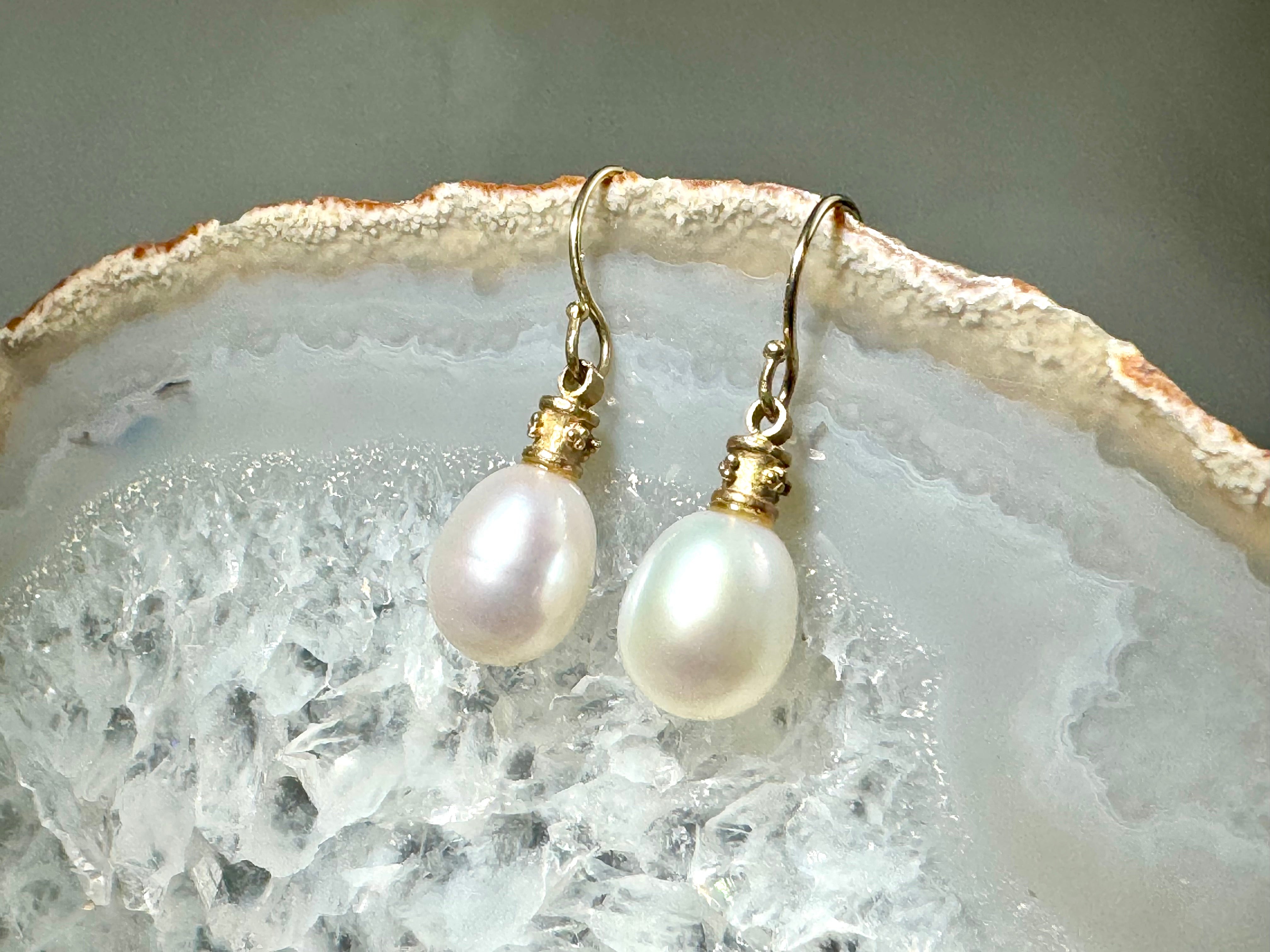 Pearl & 14k Beaded Rondel Dangles