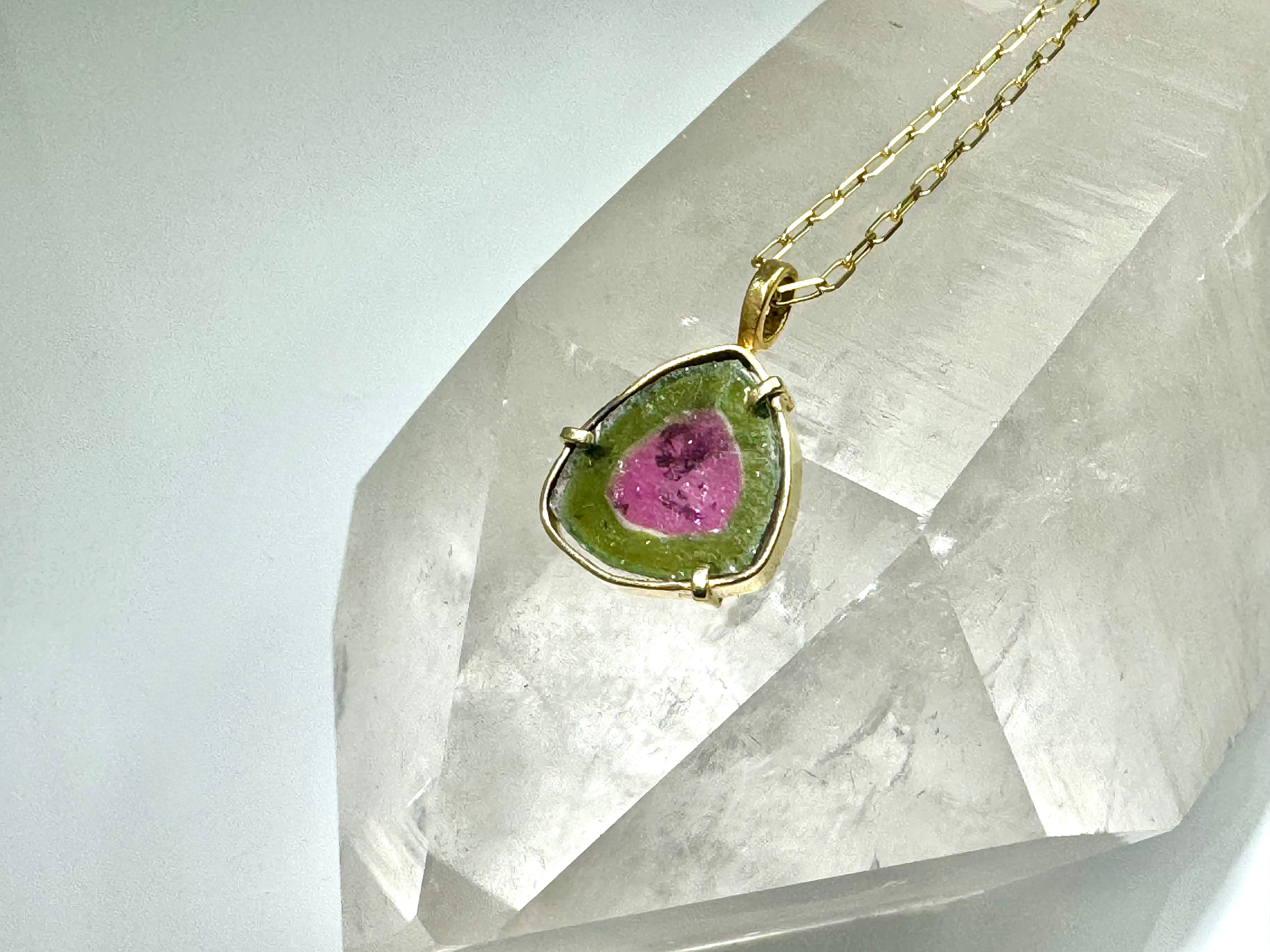 Watermelon Tourmaline 18k Pendant