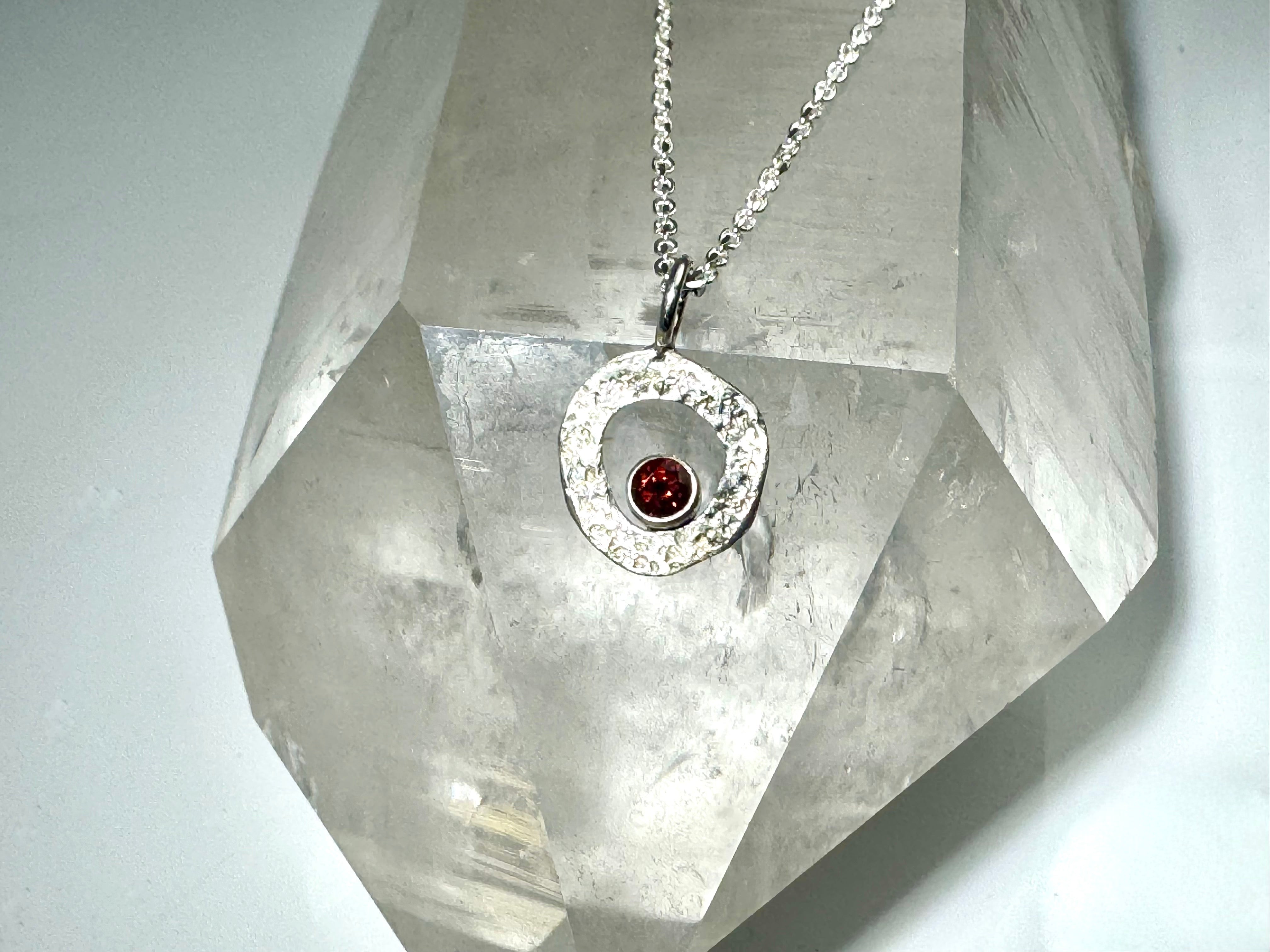 Garnet Open Textured Sterling Pendant