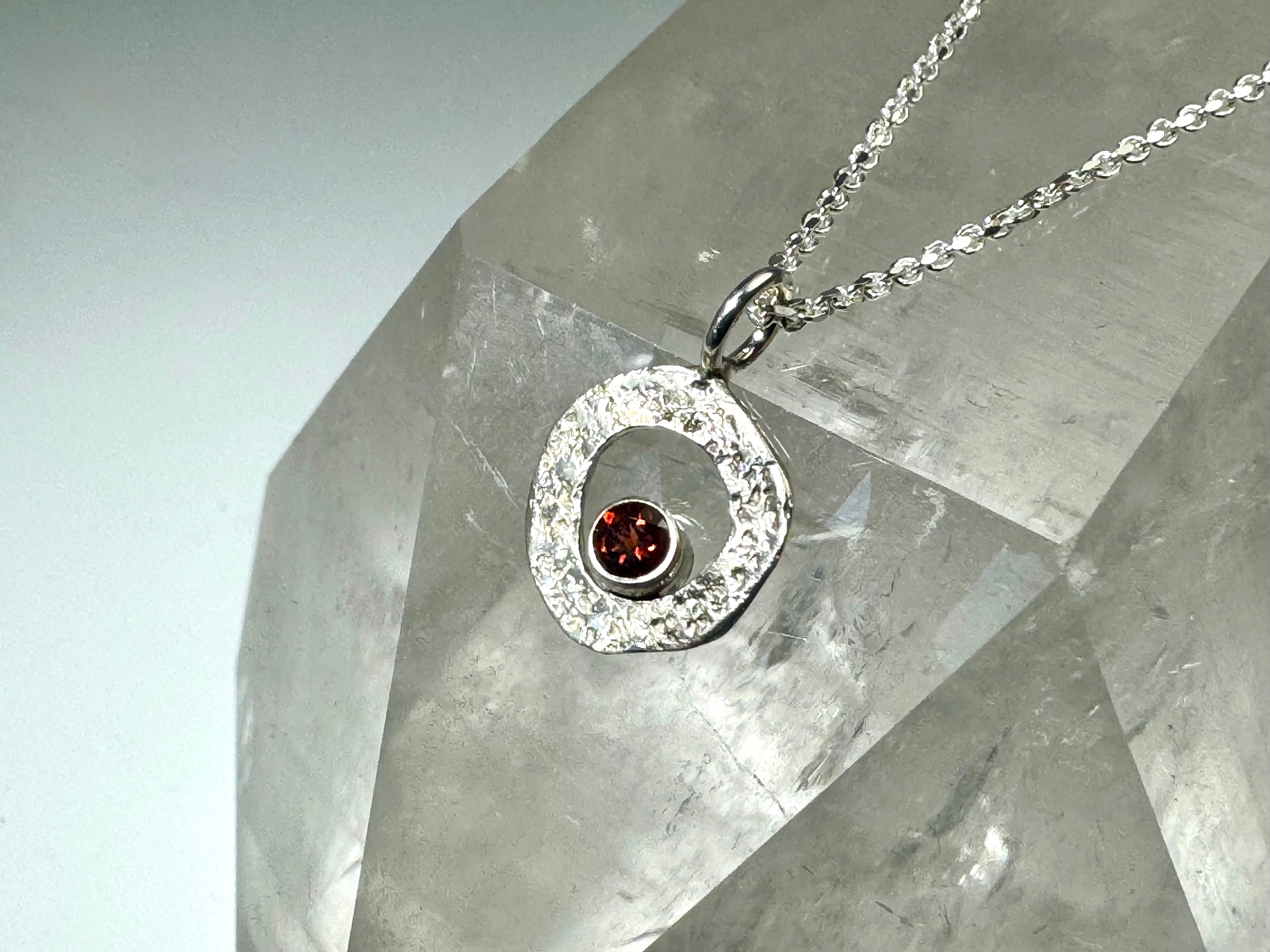Garnet Open Textured Sterling Pendant
