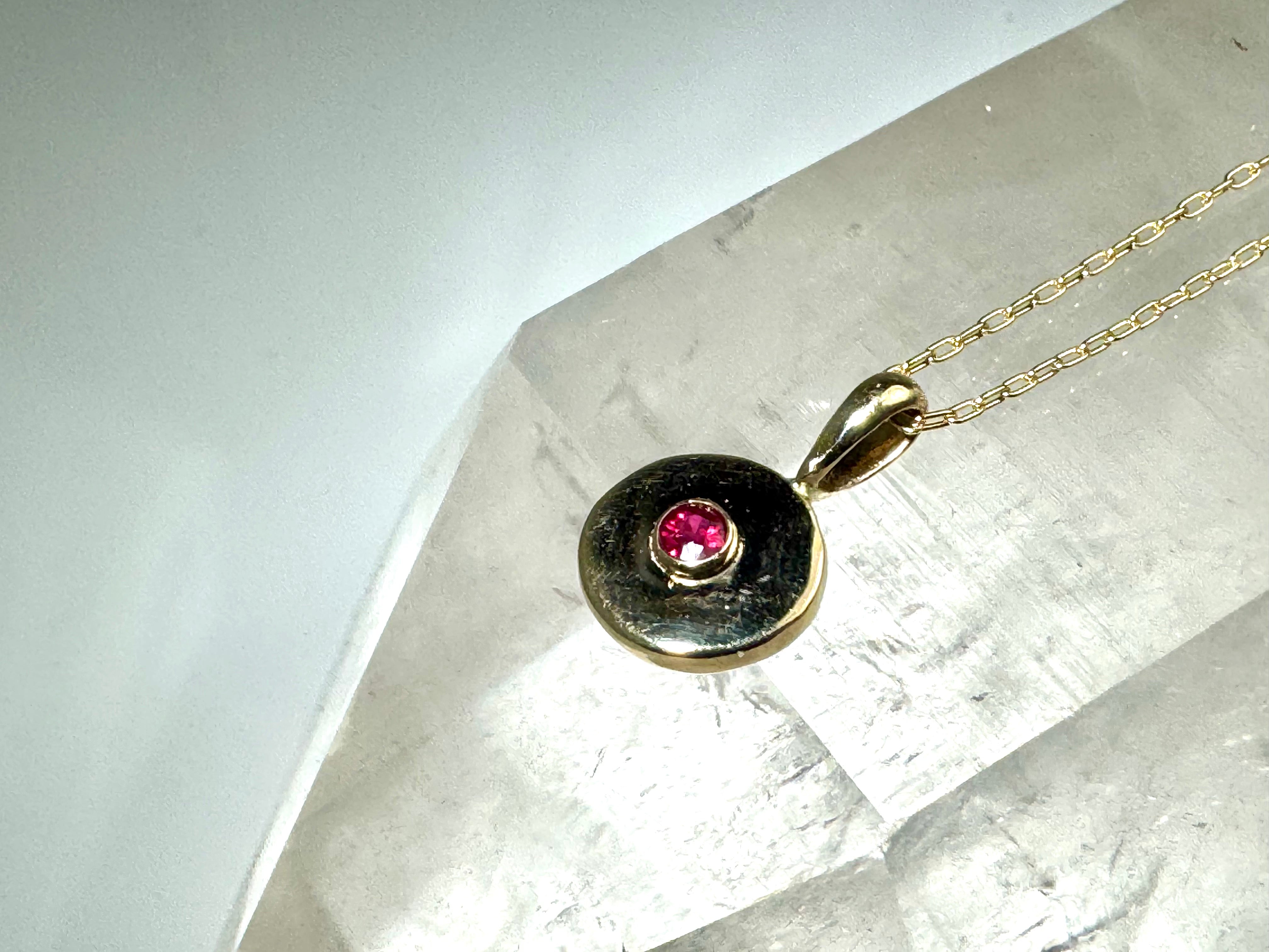 Ruby (AAA) 3mm 14k Disc Pendant