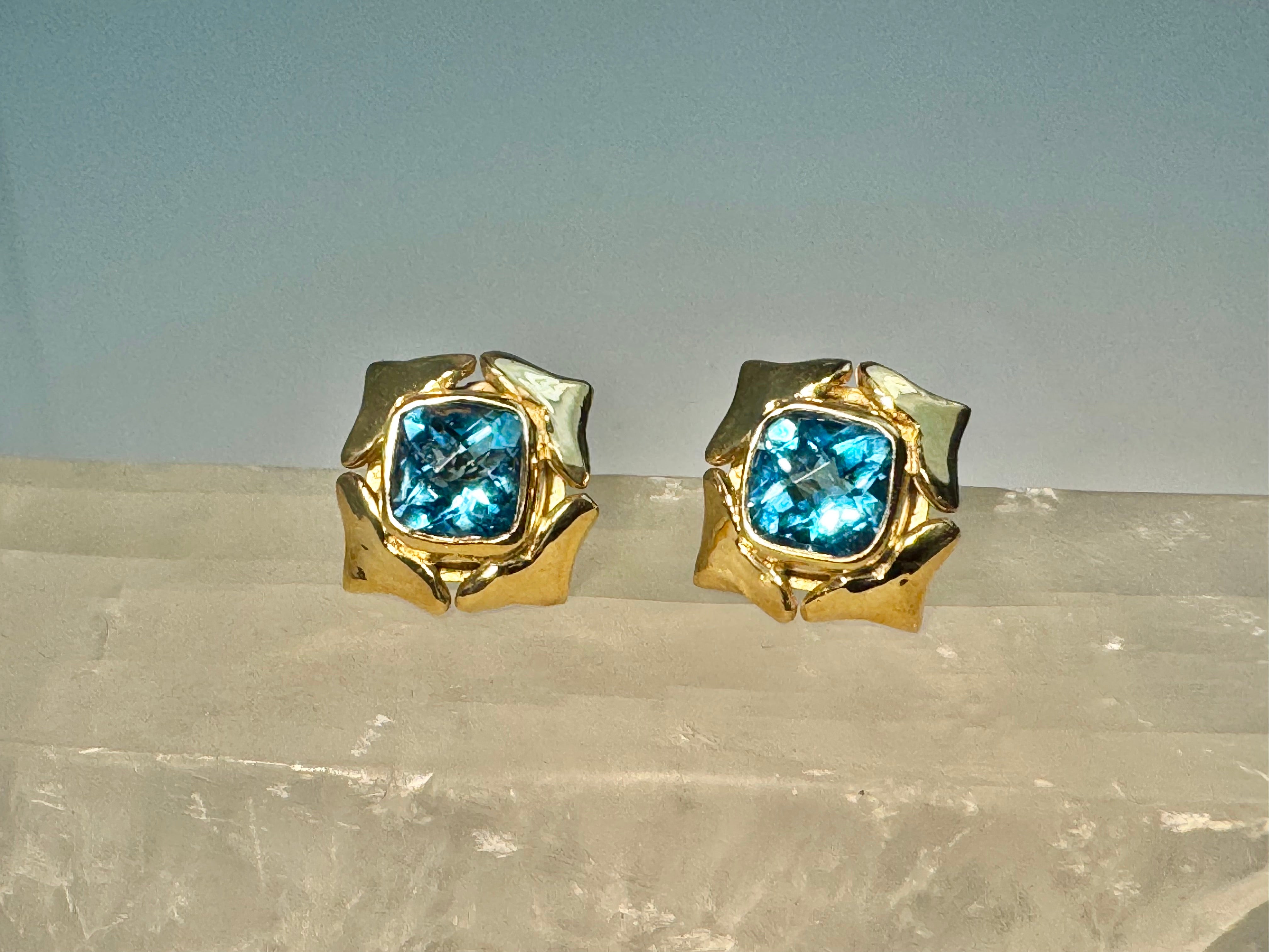 Blue Topaz Lotus Flower 14k Studs