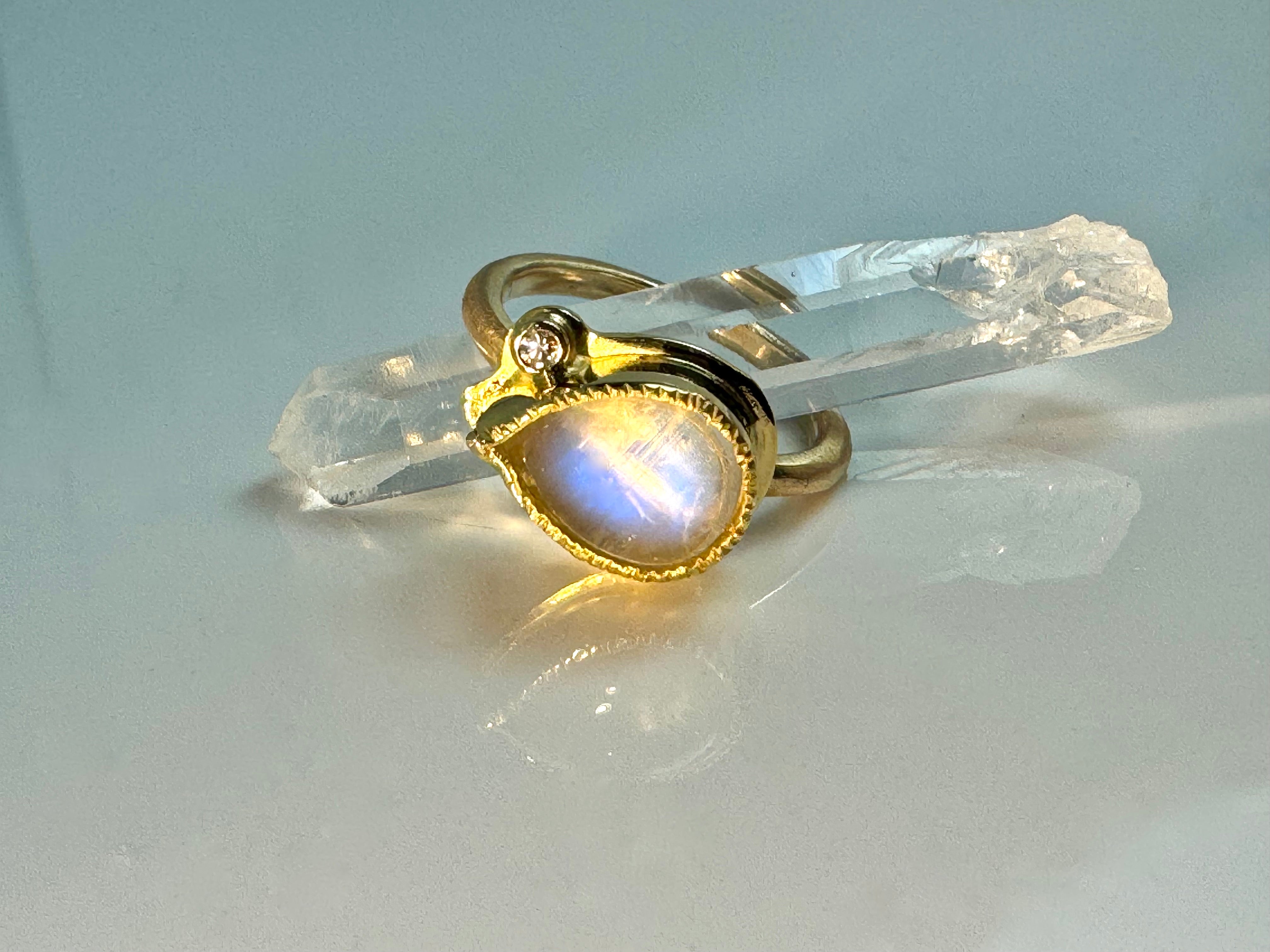 Moonstone & Diamond 18k and 14k Ring
