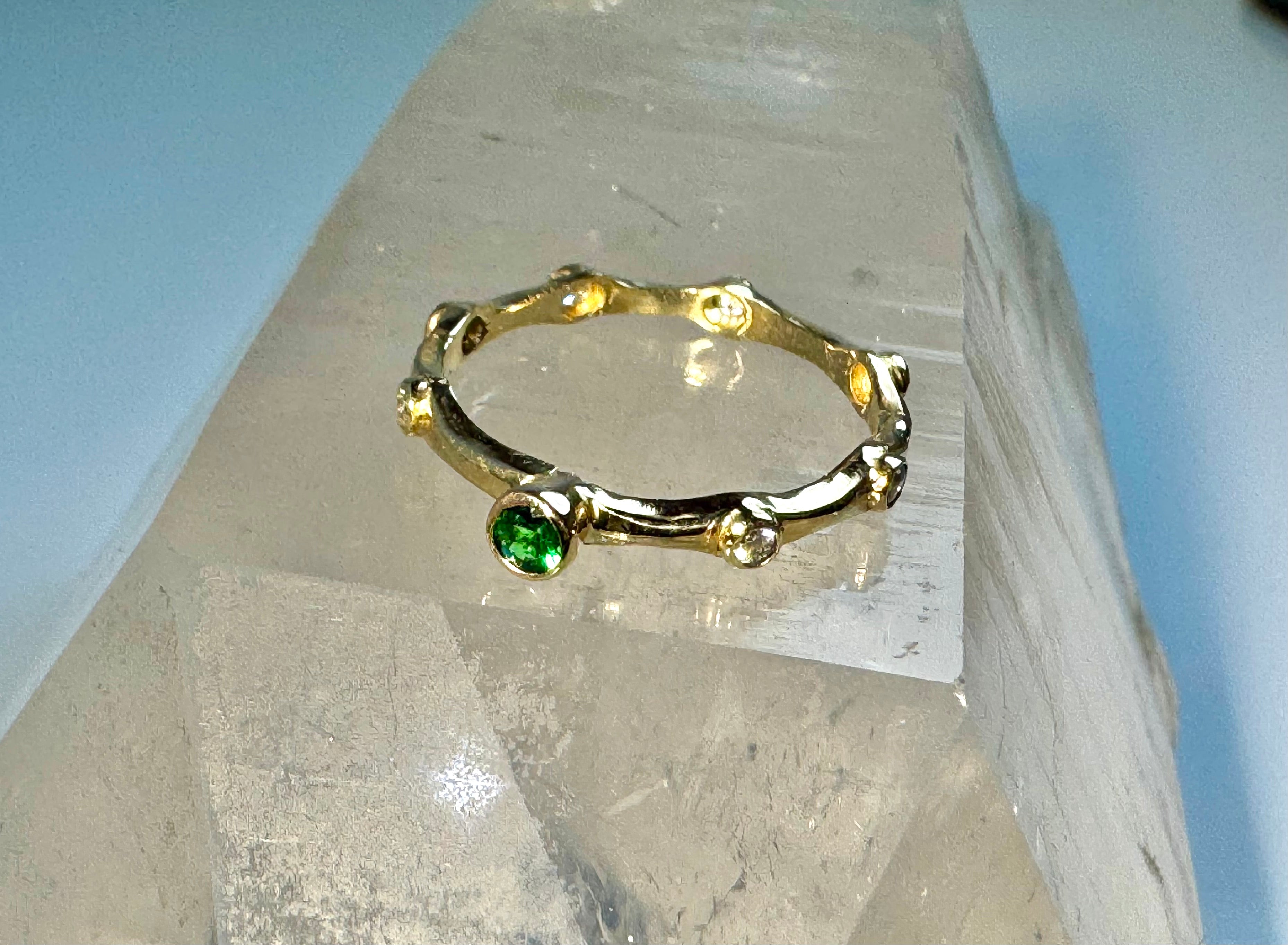 Tsavorite Garnet & Diamond Bamboo 14k Ring