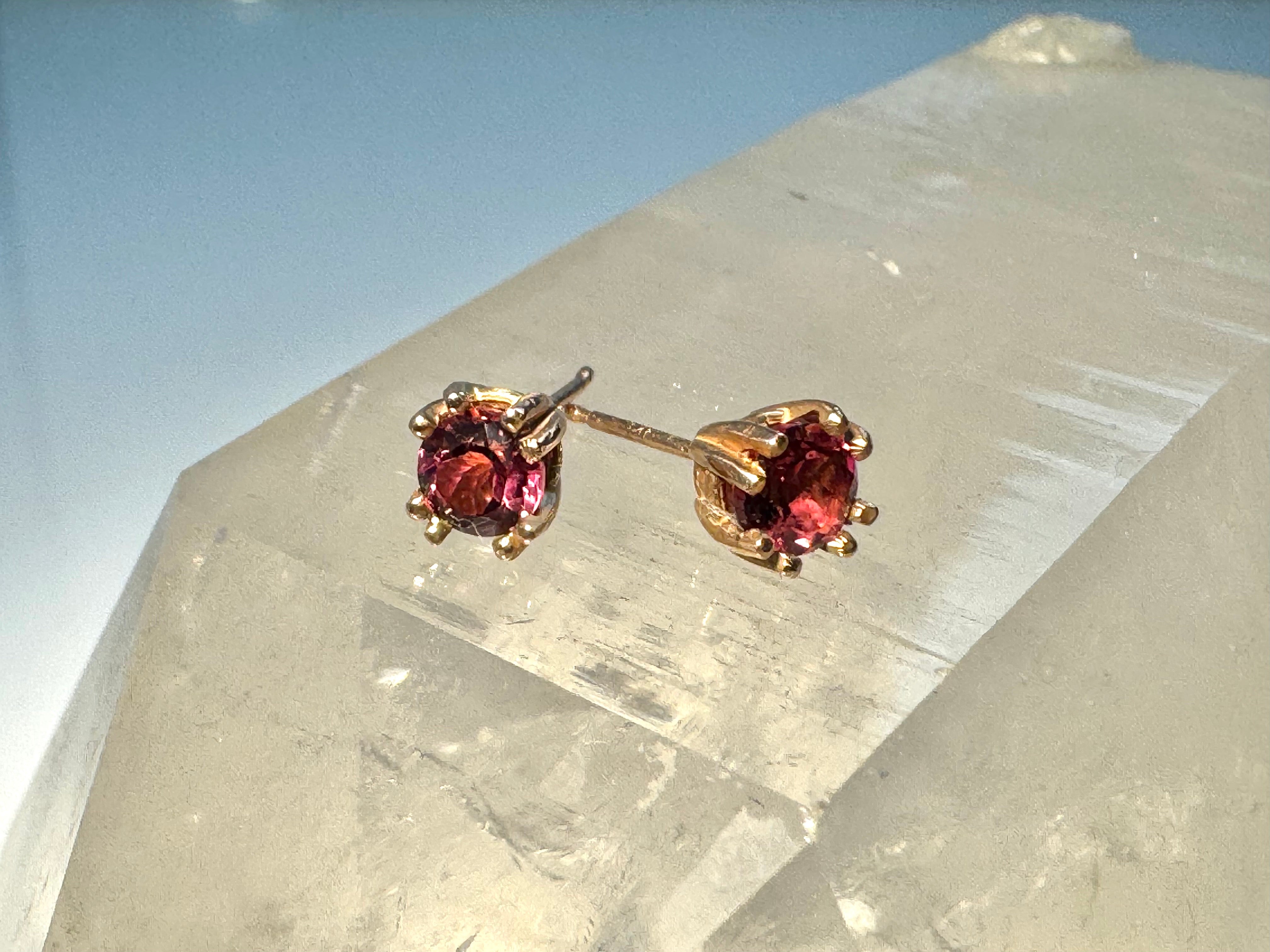 Pink Tourmaline Faceted Rose Gold Studs