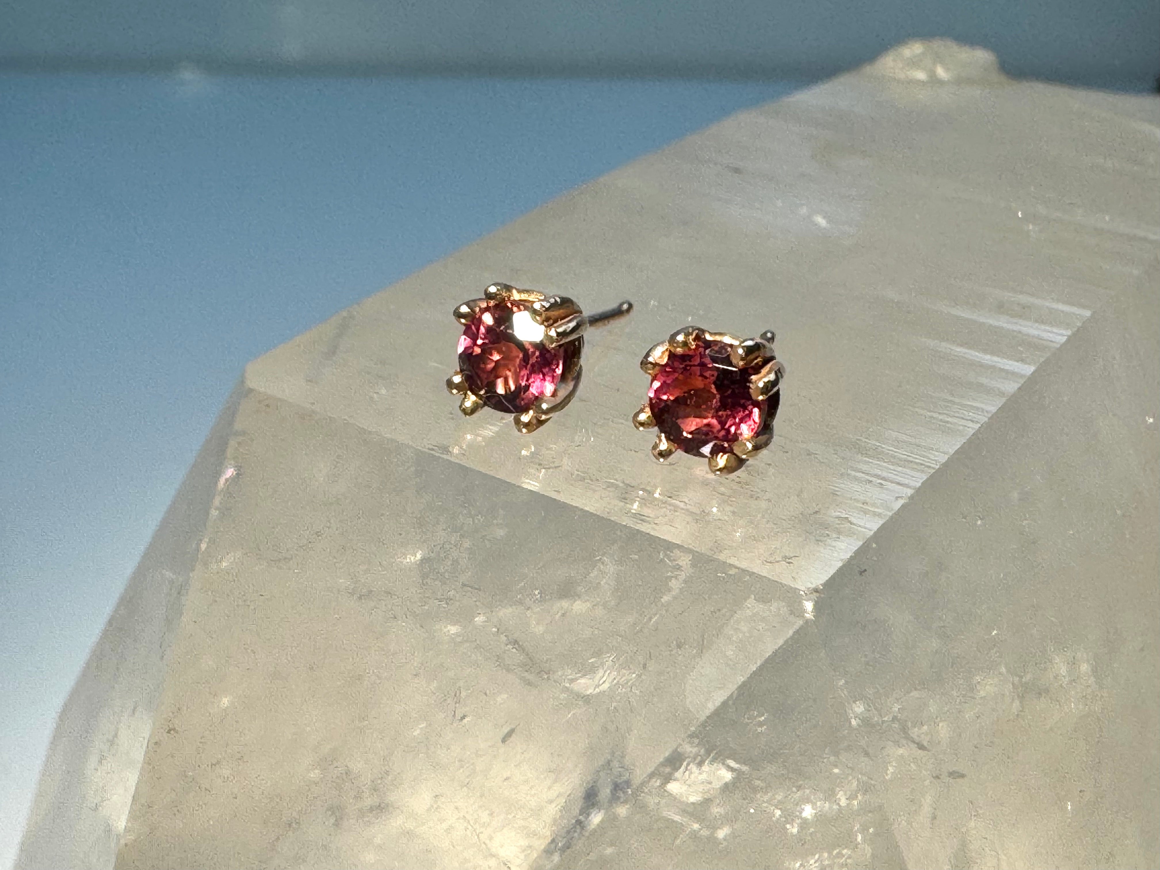Pink Tourmaline Faceted Rose Gold Studs